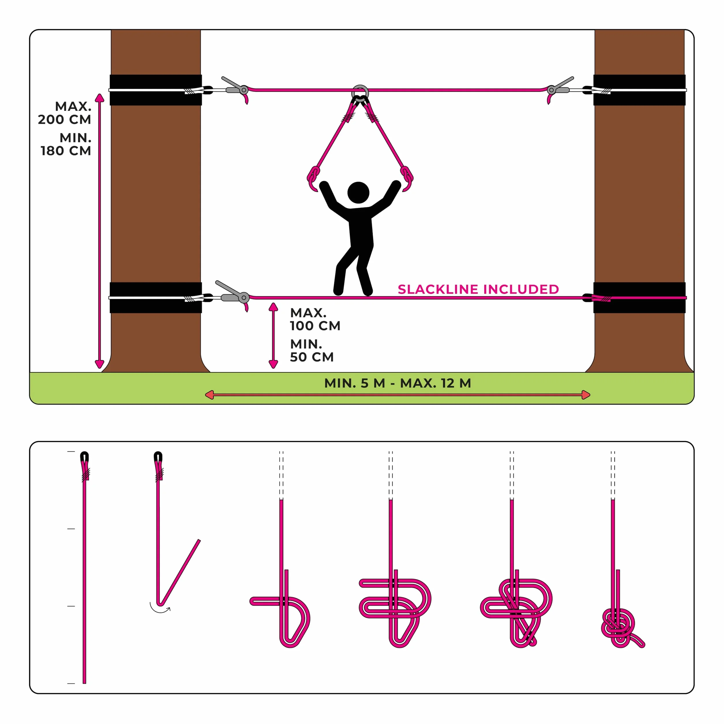Monkey line Kit 15m slackline fettuccia guida dall'alto con anello per bambini