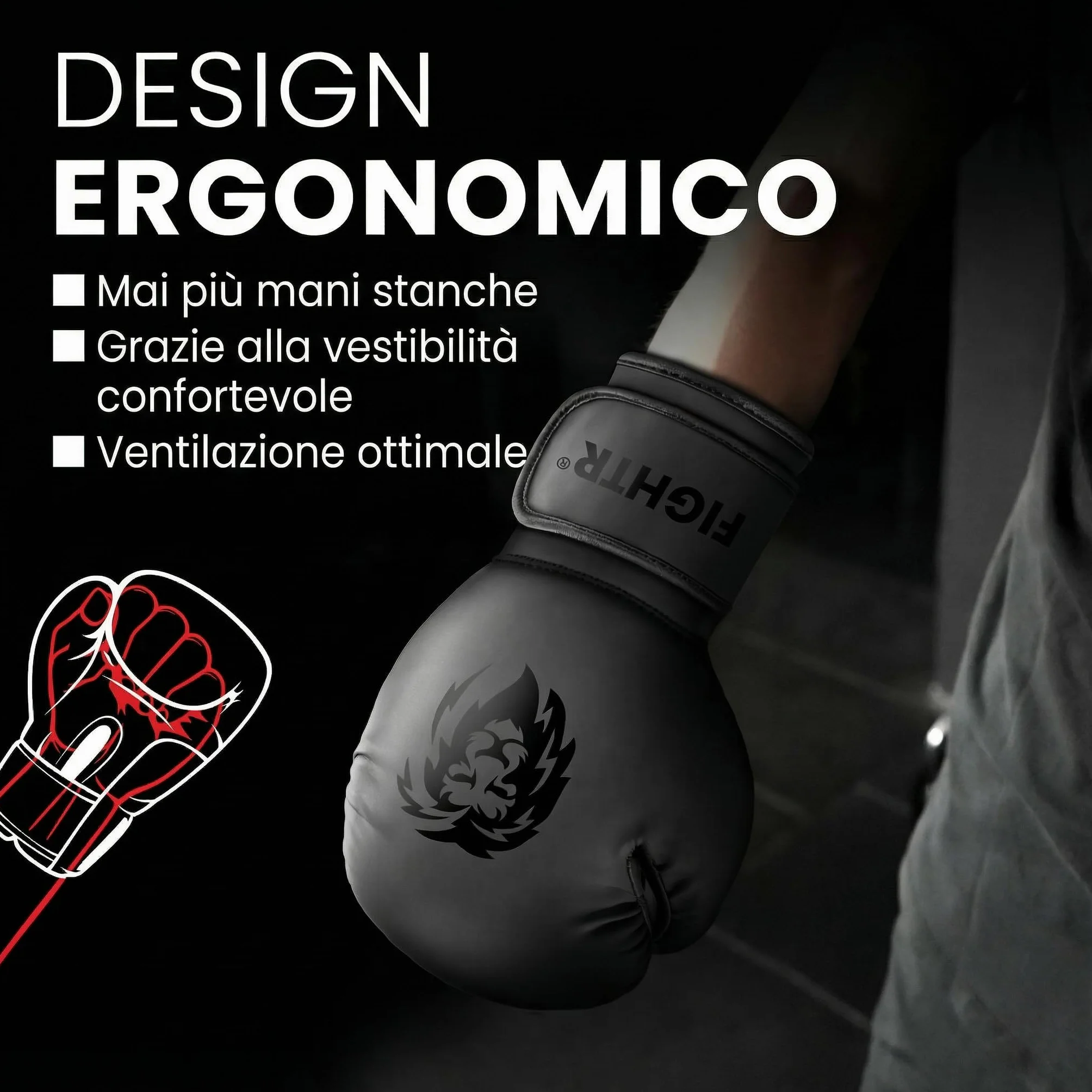 FIGHTR® Guantoni da Boxe Massima Protezione Stabilità per Boxe MMA Muay Thai Kickboxing Taglie 8-16 oz Borsa Trasporto