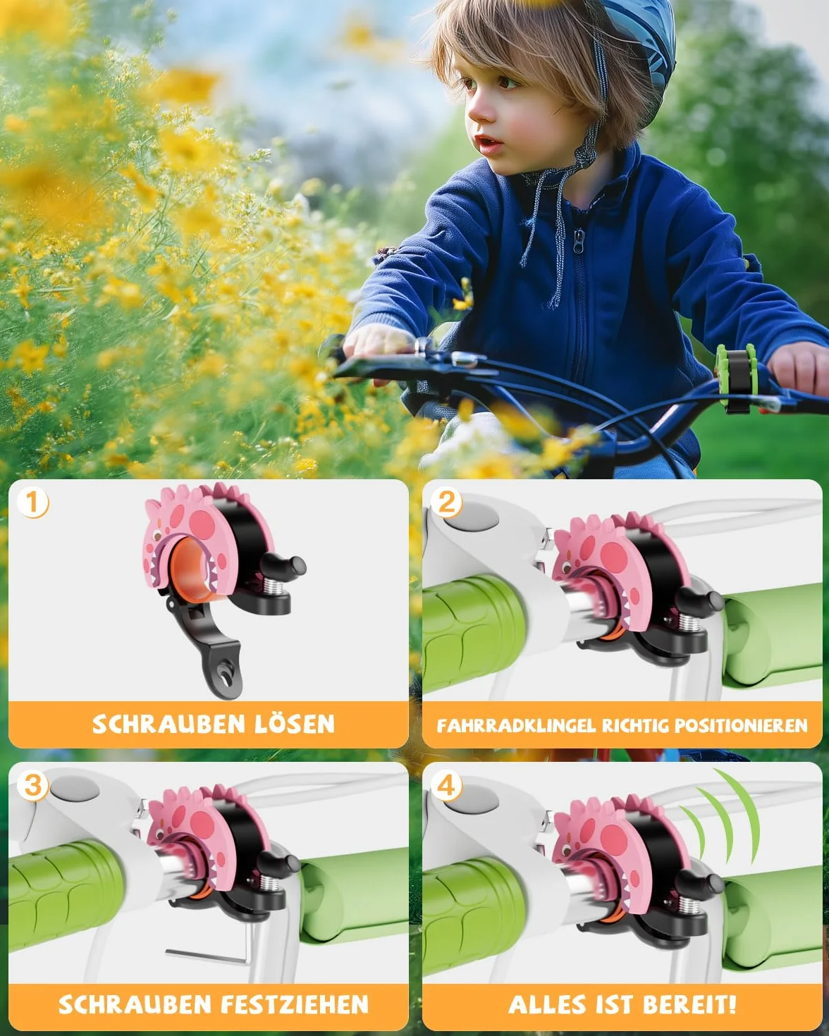 Campanello Bicicletta 22.2-25.4mm Mini Campanello per Bambini Ragazzi