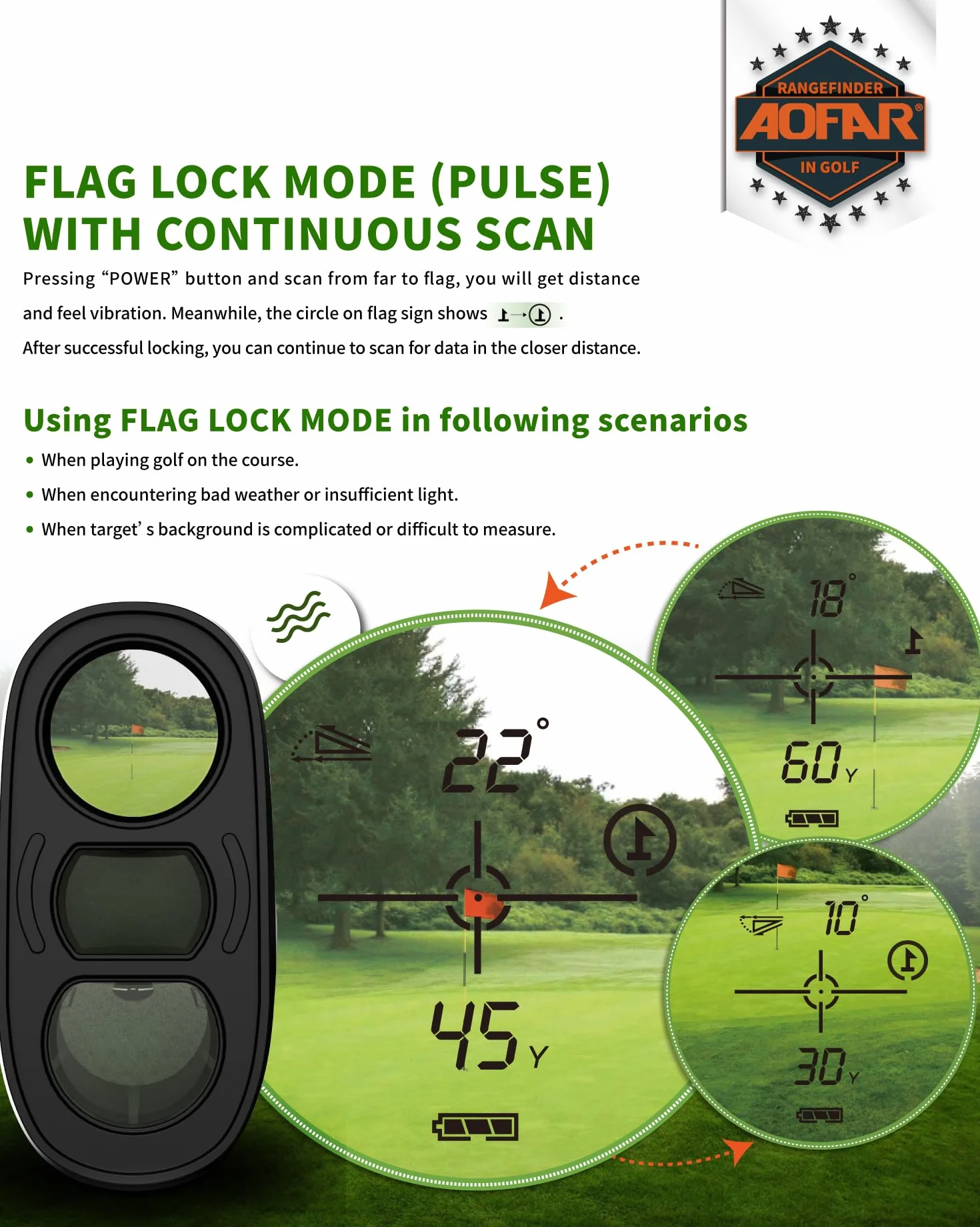AOFAR GX-6F/GX-6F PRO - Telemetro per misurazione della distanza con scansione continua, vibrazione di bloccaggio del palo della bandiera, legale per tornei, 500 yards/600 yards ad alta precisione