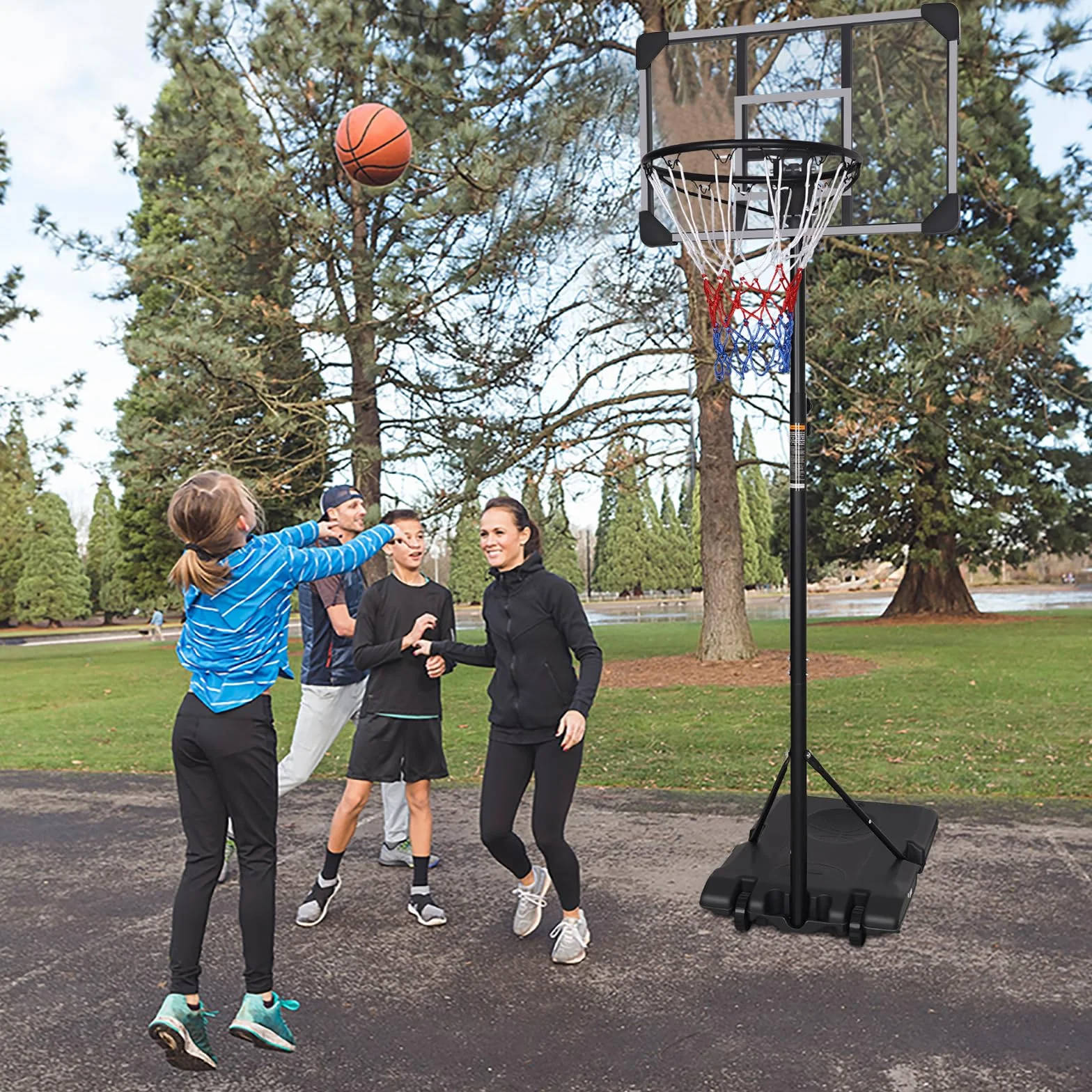 Canestro da basket portatile regolabile 7 piedi tabellone trasparente 165-213 cm