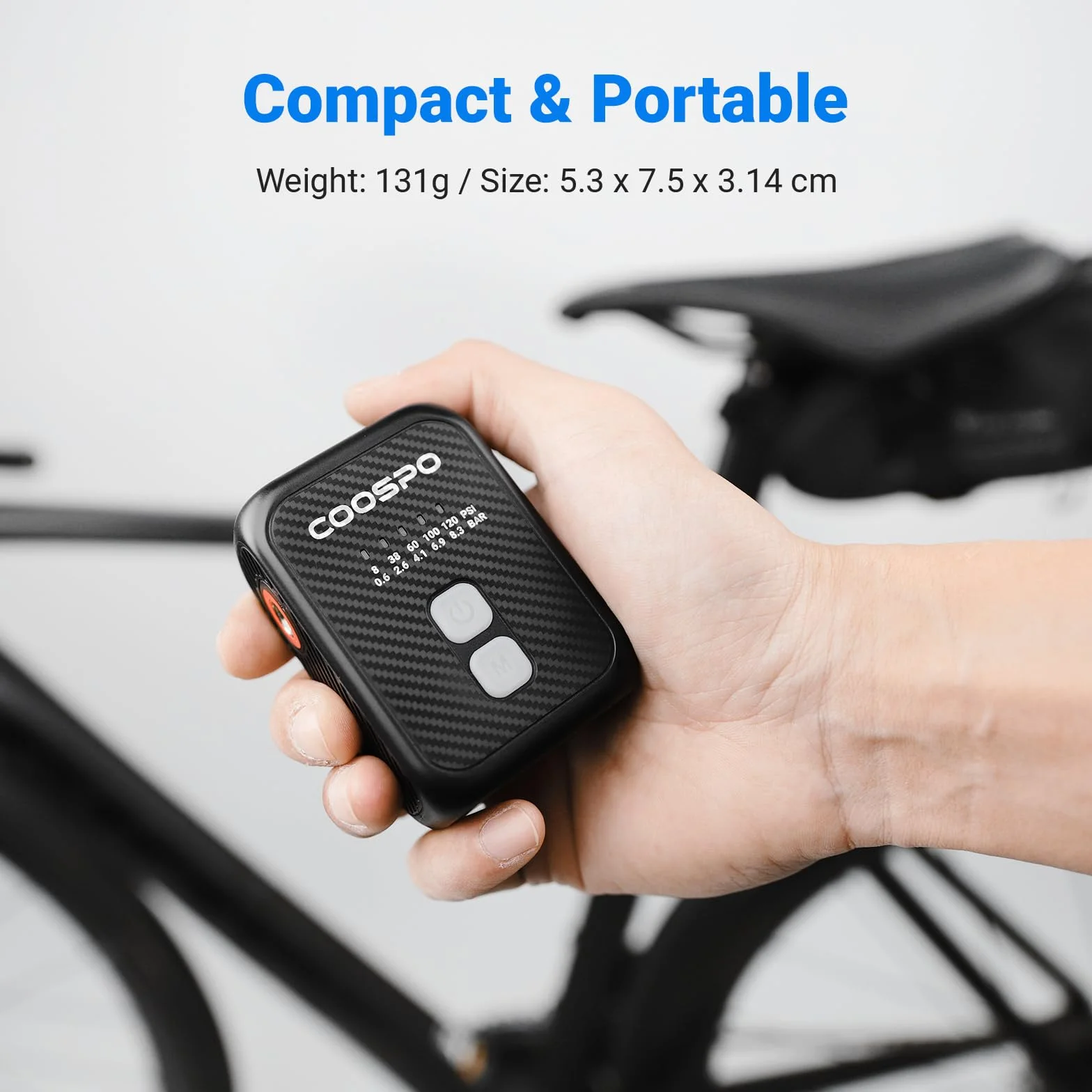 CooSpo Mini Pompa Elettrica per Bicicletta, 120 PSI, Pompa d'Aria con Spegnimento Automatico Presta/Schrader