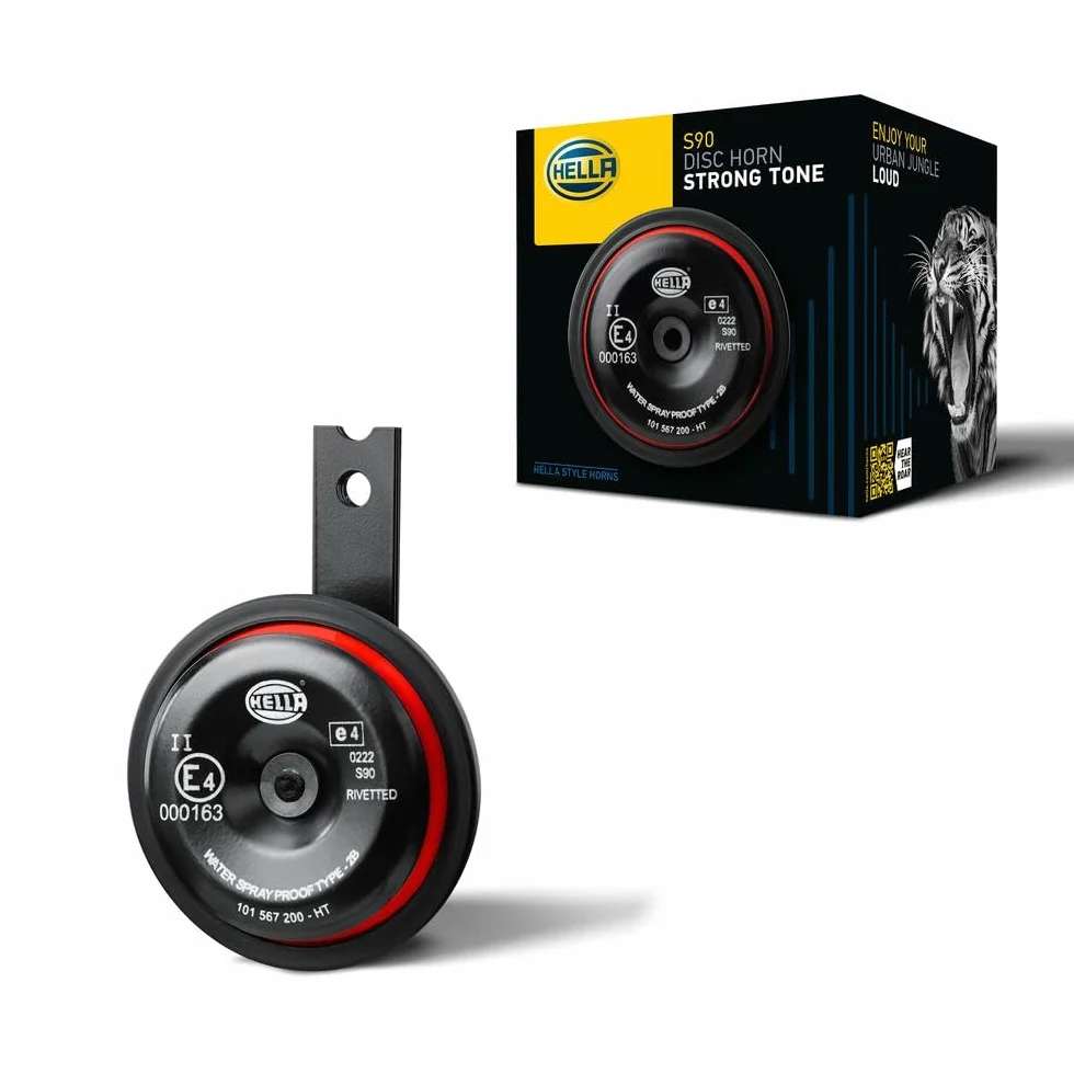 HELLA 3AL 922 000-961 Clacson, S90, 12V, 113dB(A), Gamma frequenze 415Hz, Tono elevato, colore alloggiamento/sede rosso/nero, Attacco piatto ad innesto