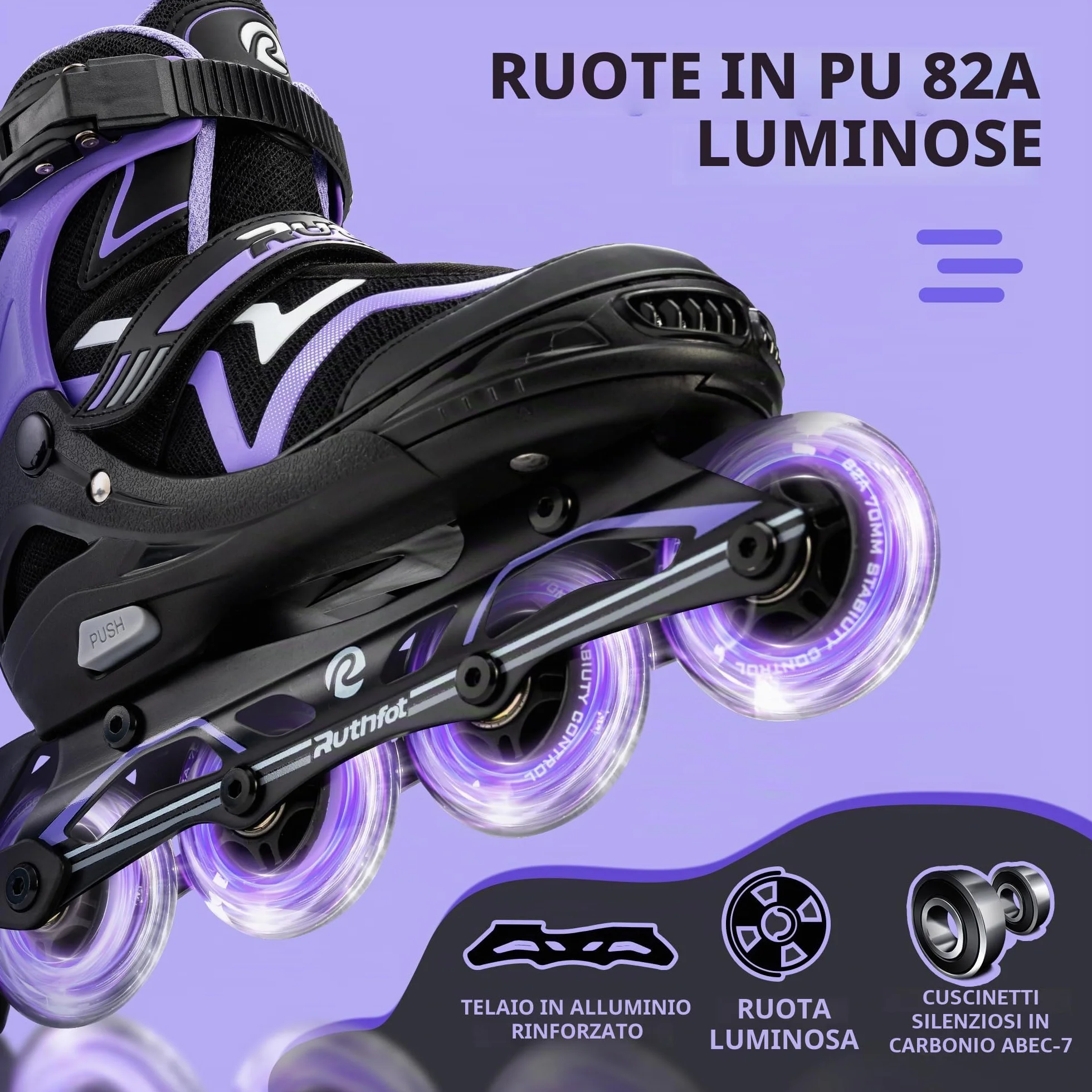 Ruthfot Pattini in linea regolabili per bambini, ragazzi e ragazze, pattini luminosi per bambini dai 6 ai 12 anni, patine luminose per uomini e donne