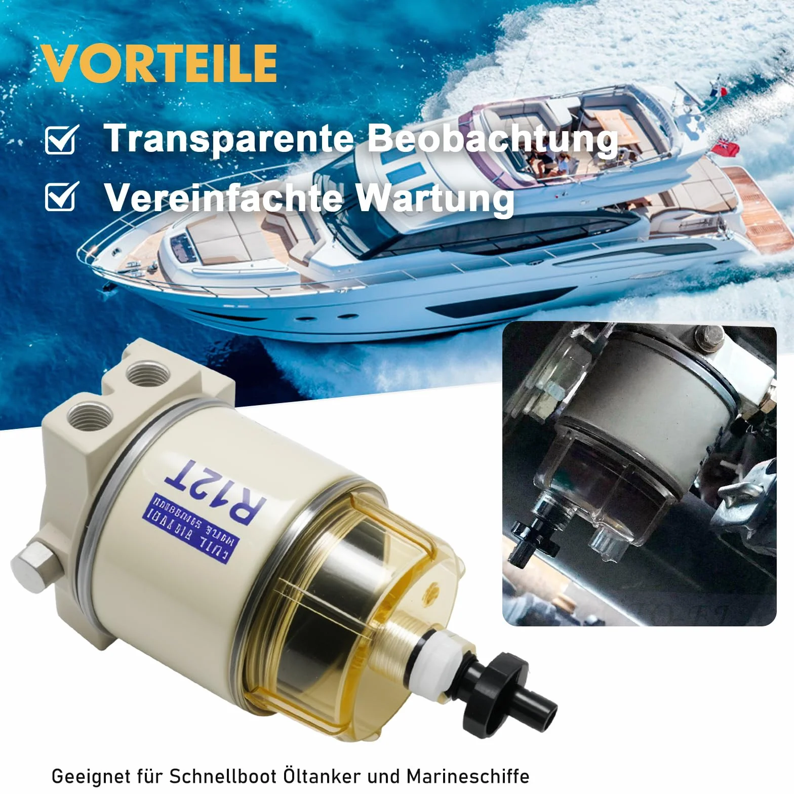 Filtro carburante barca 30 GPH 10 micron R12T Marine separatore acqua