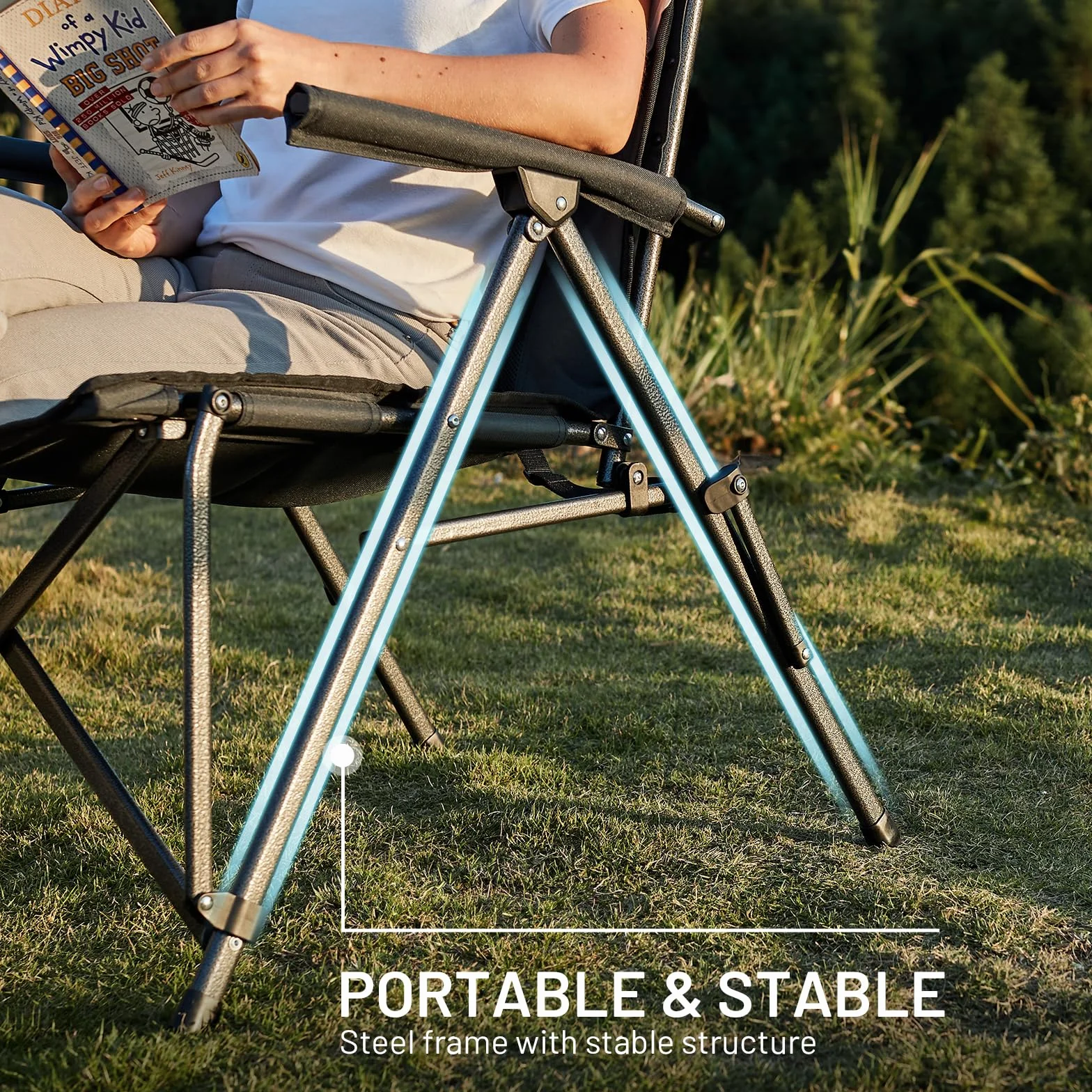 TIMBER RIDGE Sedia da Campeggio Pieghevole XXL 55 cm Portata 150 kg con Tasca Laterale