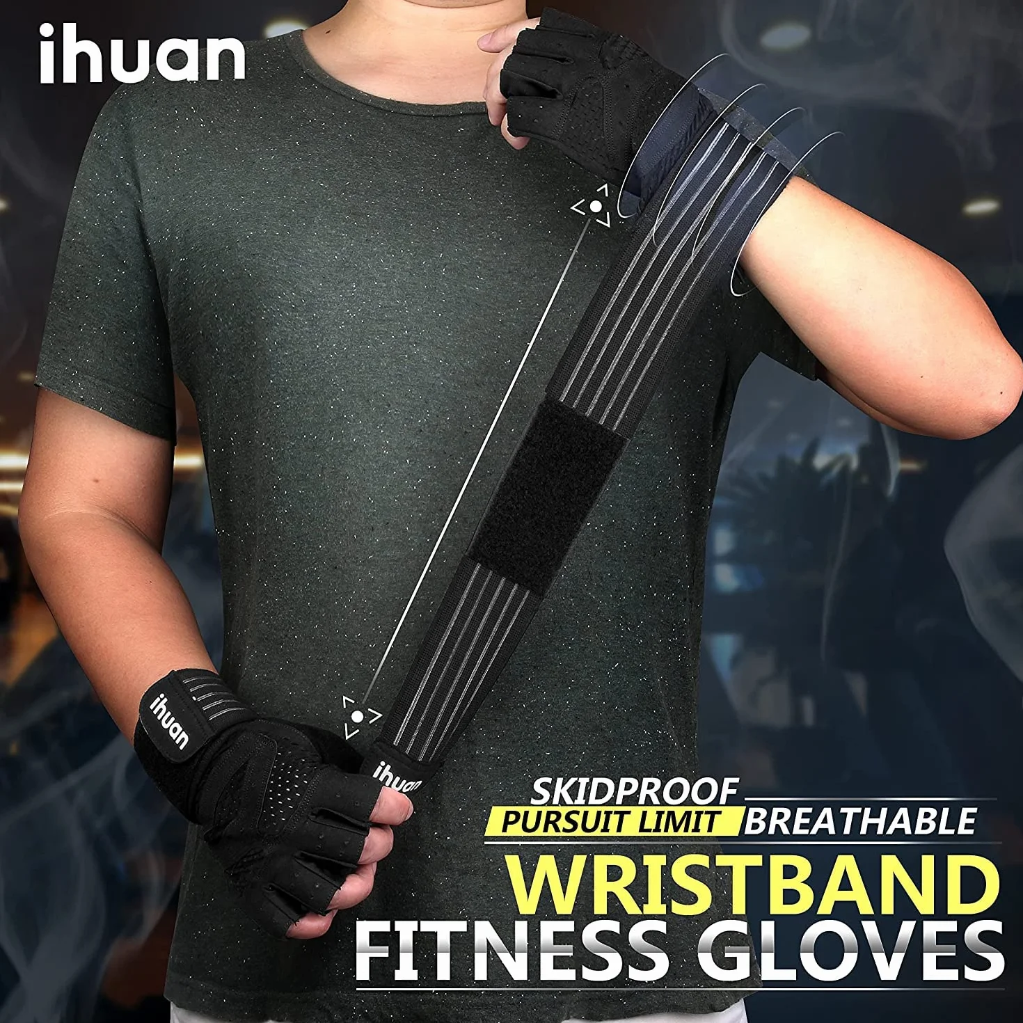 ihuan Guanti ventilati per sollevamento pesi con supporto polso protezione palmo