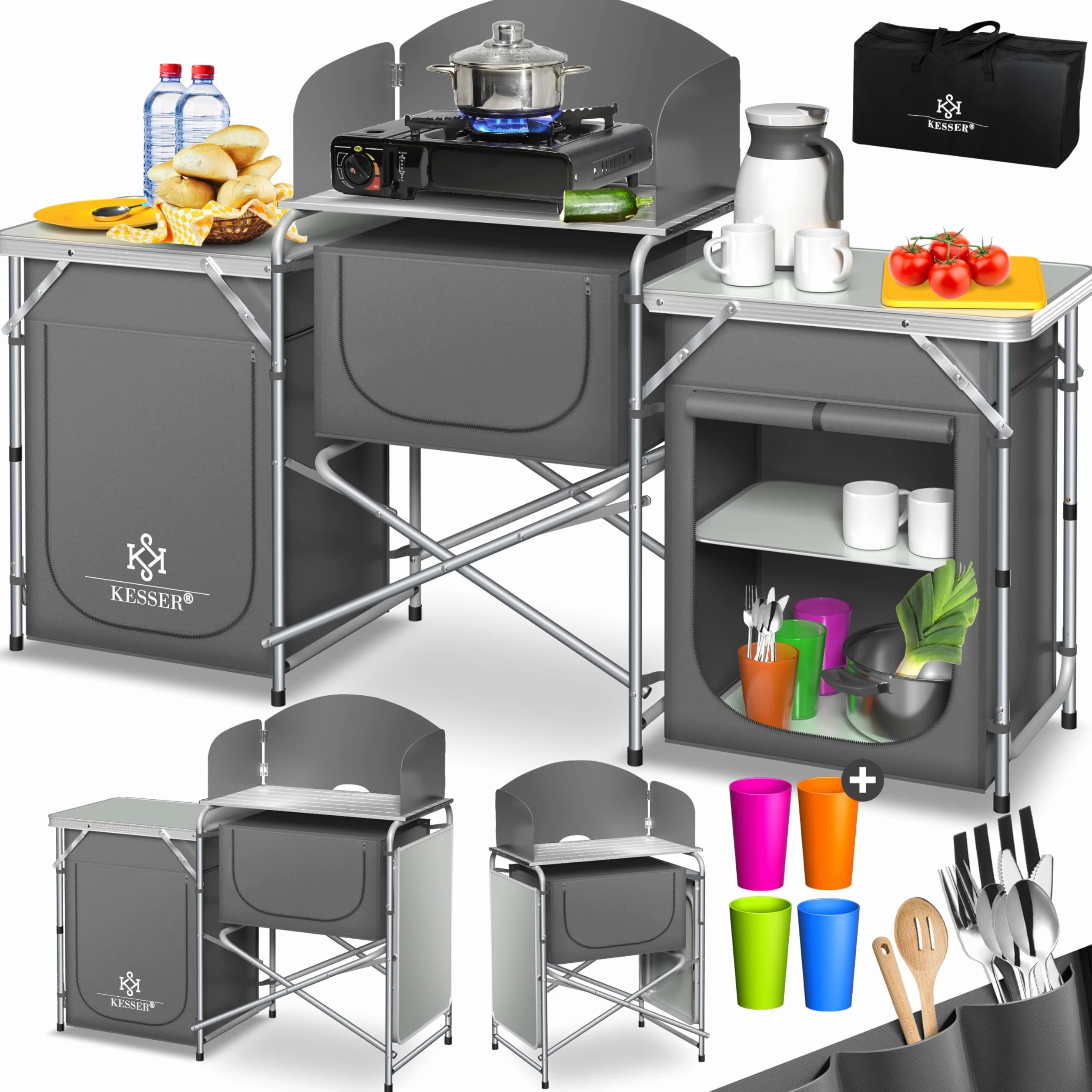KESSER Mobile da Campeggio, Cucina da Campeggio con Telaio in Alluminio, Borsa da Trasporto