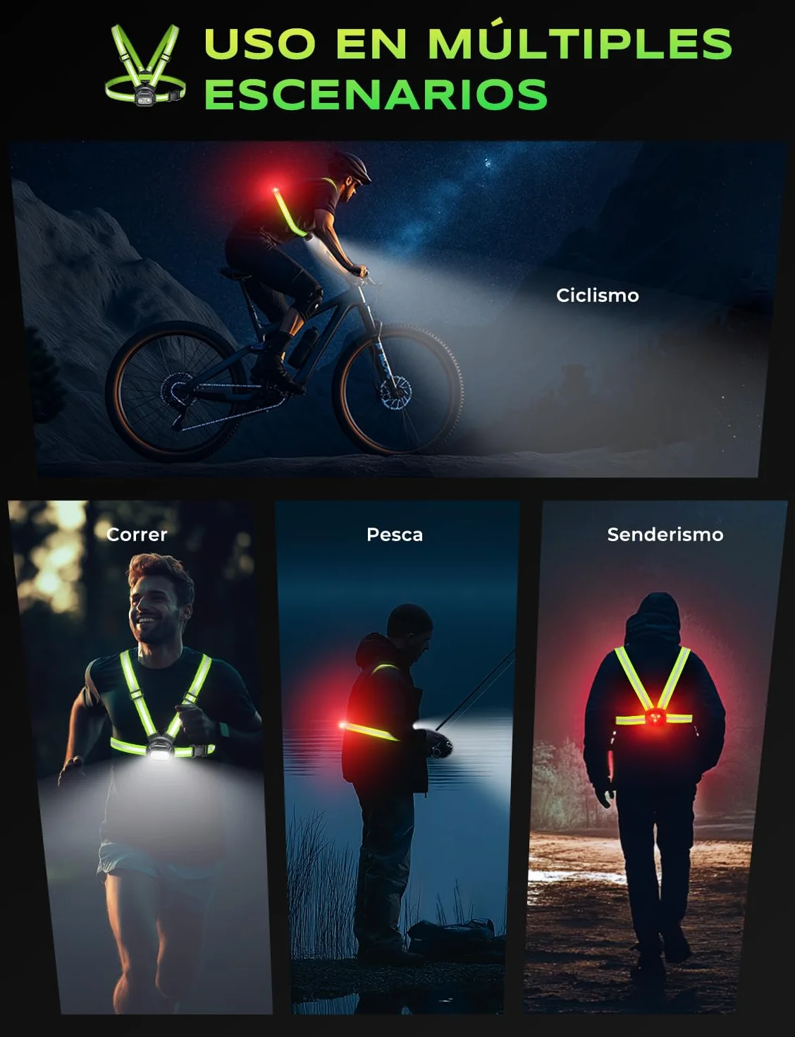 Luce Running 500 Lumen con Posteriore, 7+2 Modalità, 45° Regolabile, IPX4 Impermeabile, Torcia Running
