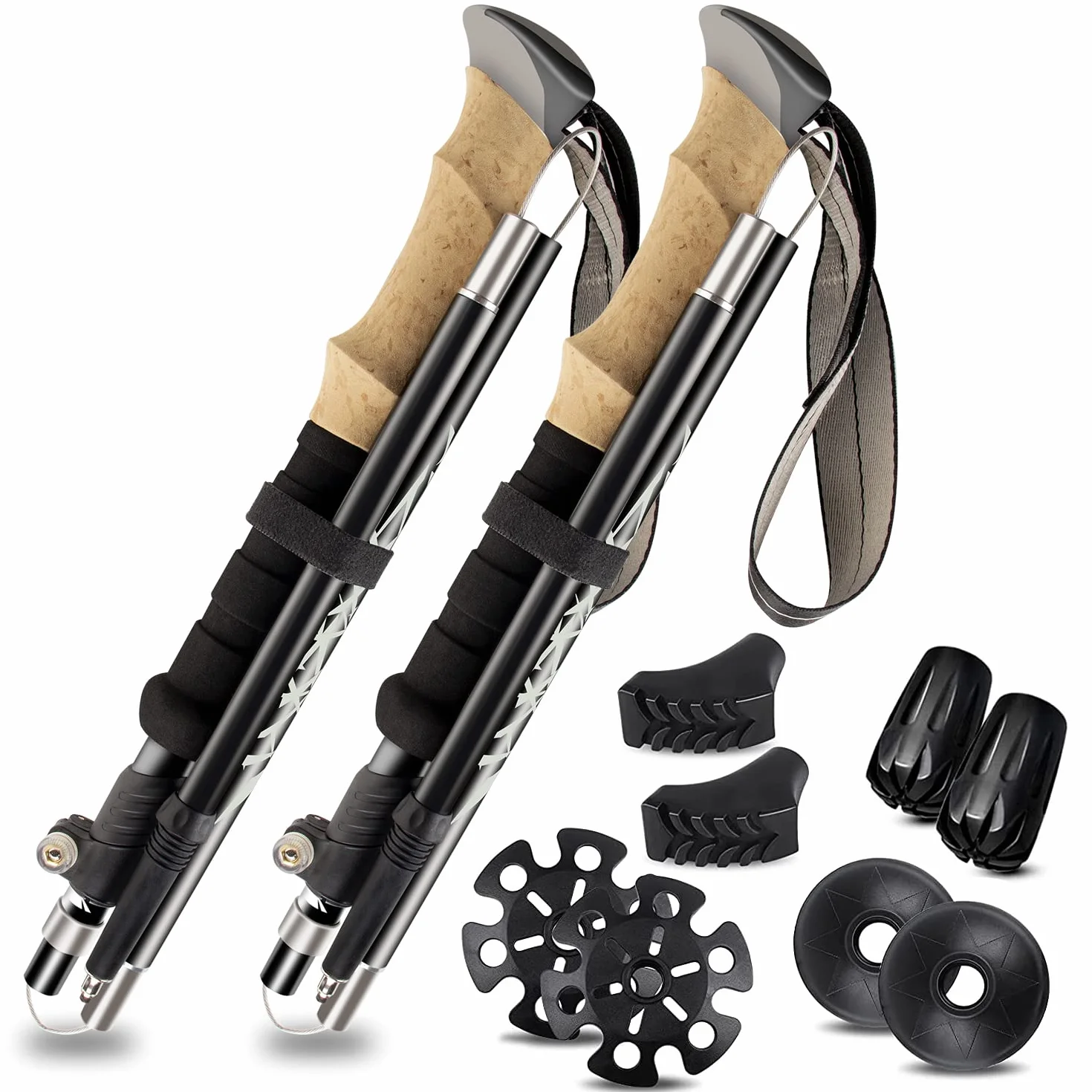 Bastoni Trekking 2 Pezzi Bastone da Trekking e Camminata Nordica Pieghevoli 36-130cm Alluminio Nordic Walking
