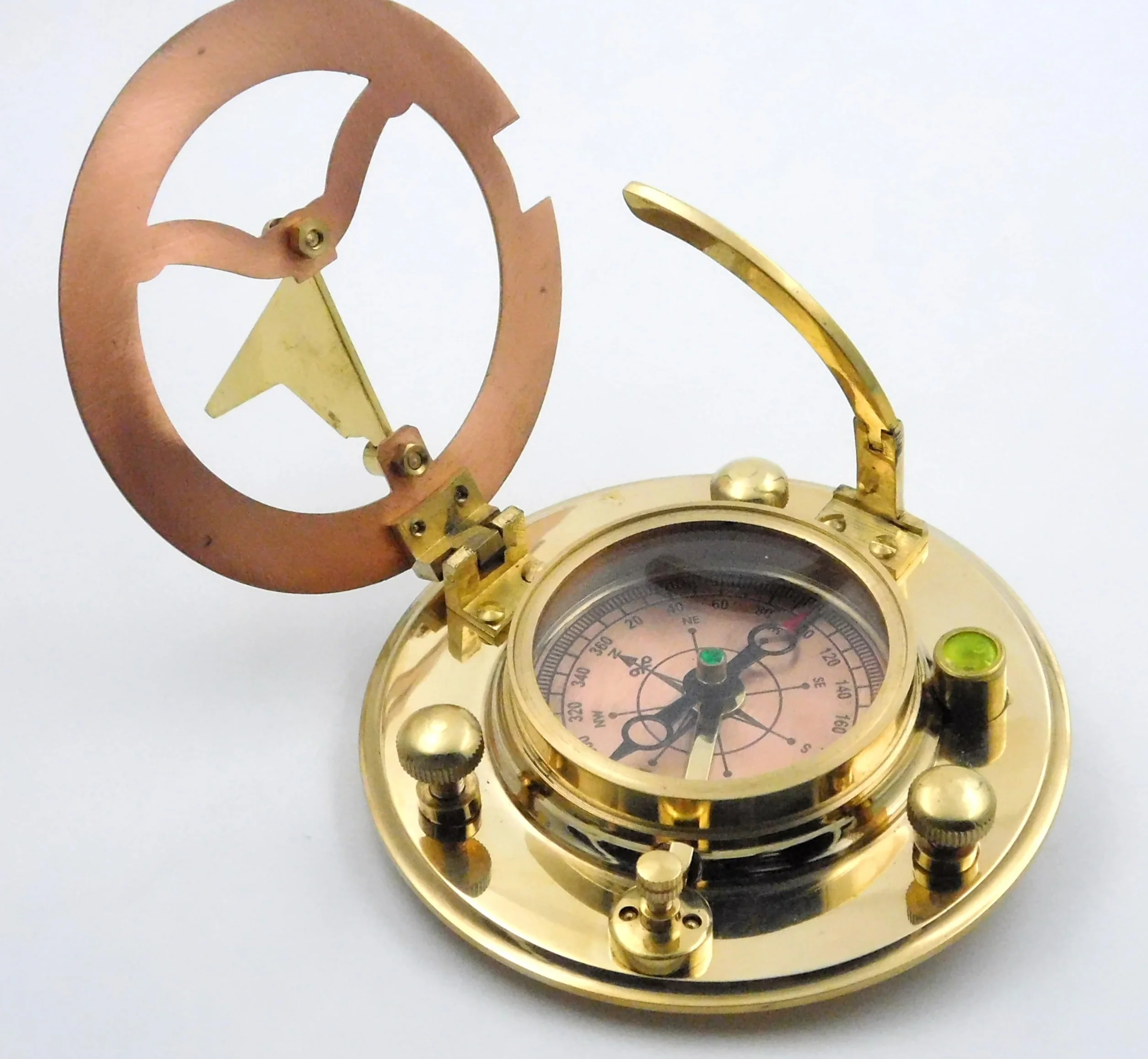 Antique Brass Sundial Compass with Leather Case