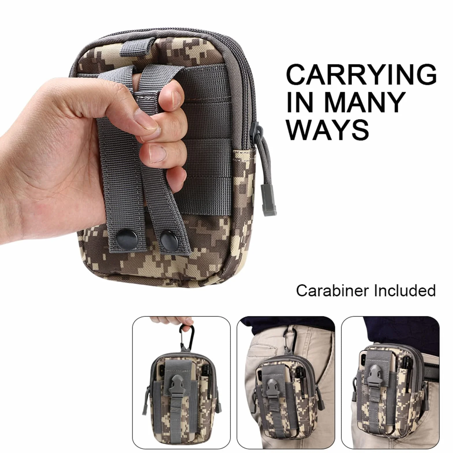 Flintronic 1000D Nylon Marsupio Sportivo Cintura Molle Tattica Militare Borsello Campeggio Piccolo Strumento All'aperto con Moschettone