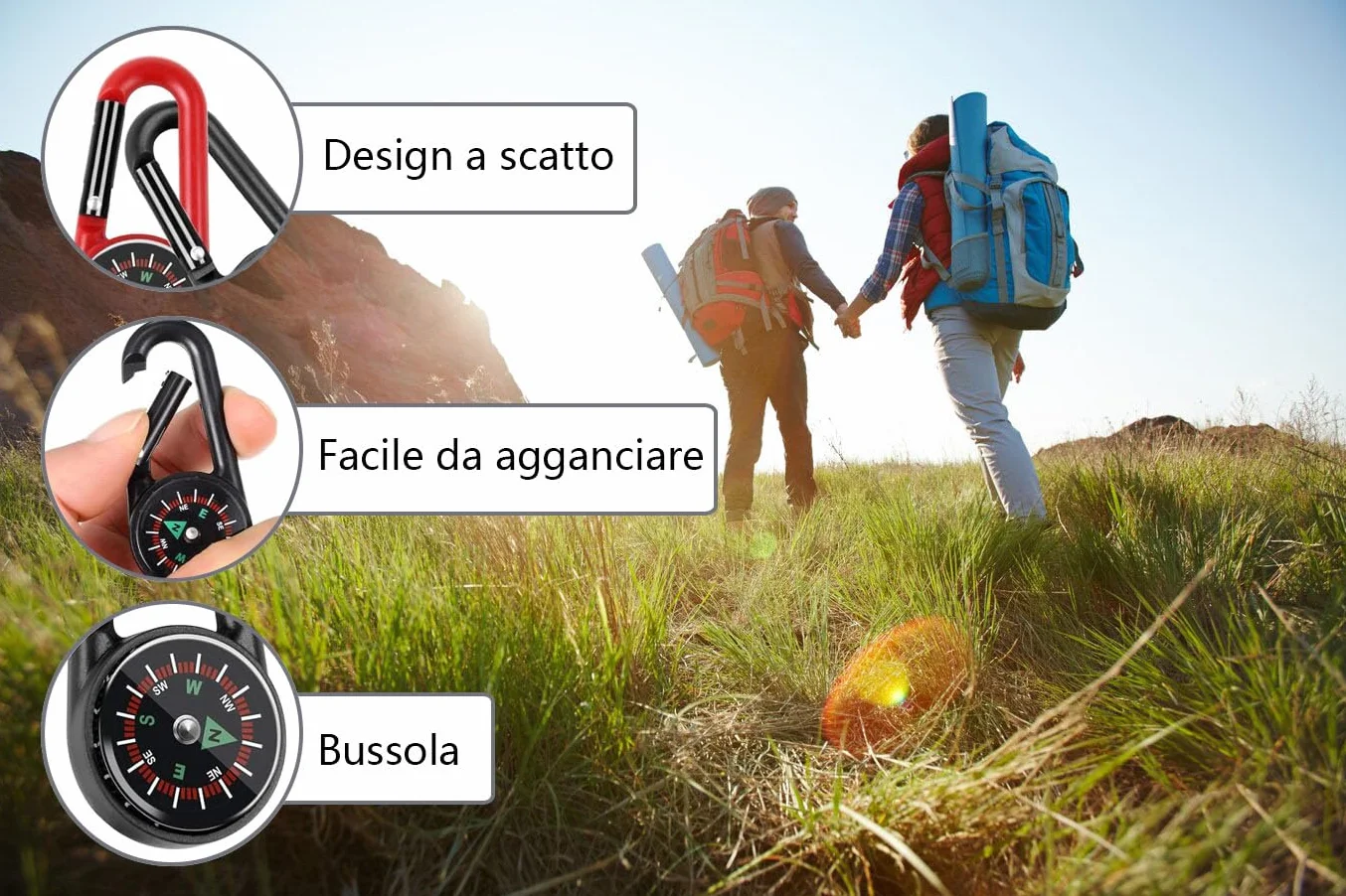 Bussola Portachiavi Tascabile di Navigazione 20 Pezzi per Attività all'Aperto