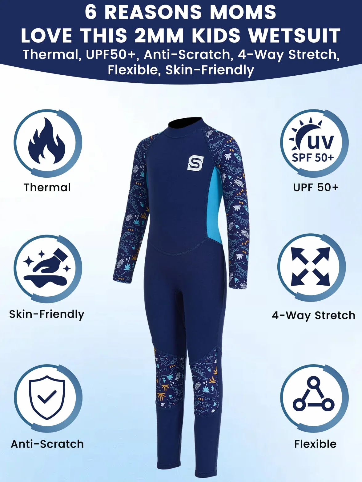 Neoprene Muta per Bambini 2mm Termica UPF50+ Protezione Solare Nuoto Surf Sport Acquatici