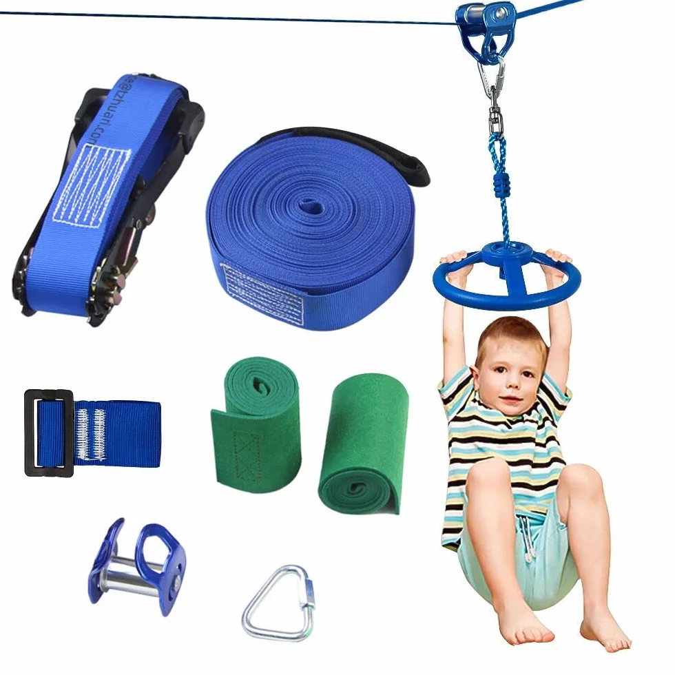 Slackline Set con Puleggia 15 m Linea Slackline Pully Accessori per Ninja Parcours