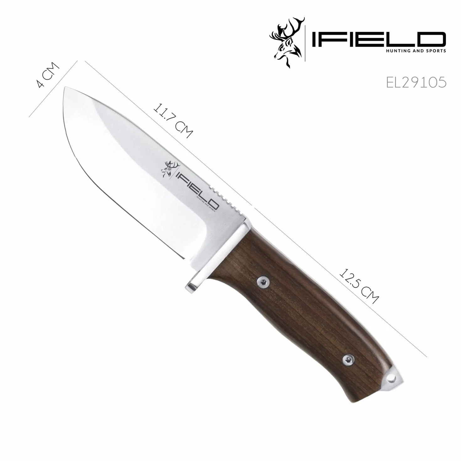 iFIELD EL29105 Multifunzionale escursioni, caccia e sopravvivenza coltello per l'esterno, manico in legno di Cocobolo con acciaio inox MOVA-58, fatto in Albacete (Spagna)