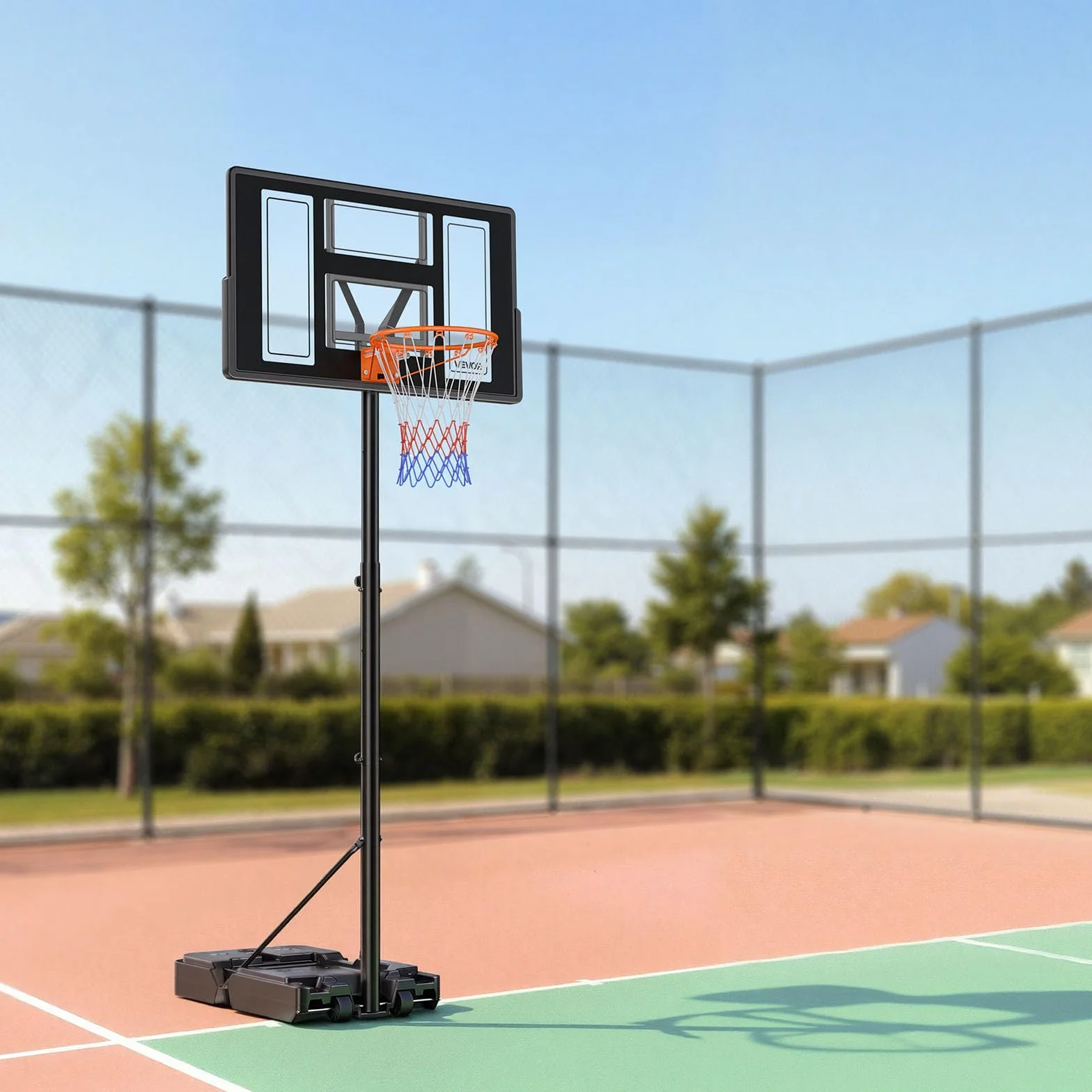 VEVOR Canestro da Basket da Esterno Regolabile in Altezza 3,05 m con Tabellone in PC 1117,6 mm e Ruote