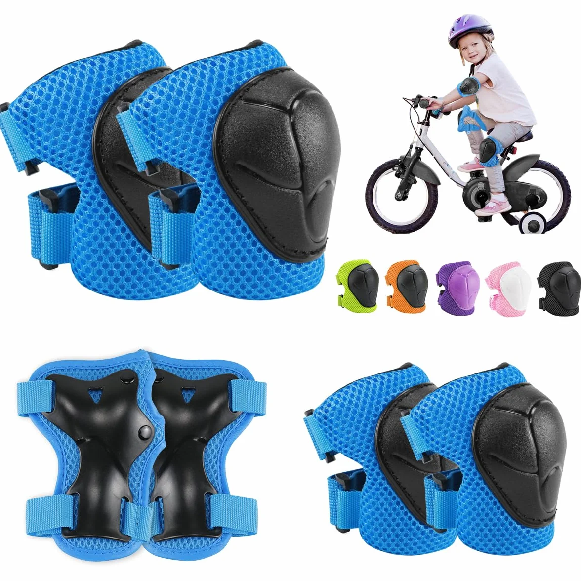 Protezioni Skateboard Bambini Ginocchiere Set 6-in-1 per Skateboarding Pattinaggio Biciclette Ciclismo Blu