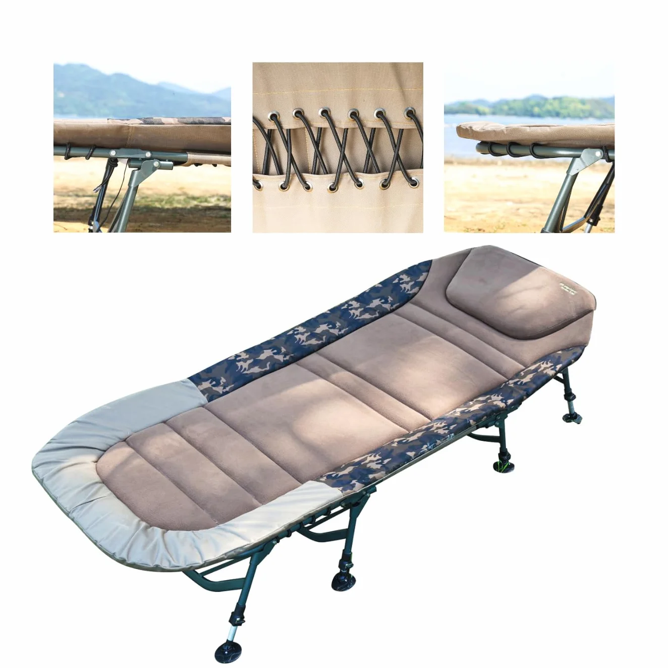 MK-Angelsport Lettino da pesca, 150 kg, XXL a 8 gambe, Fort Knox FlatSize X-Pro Camo Bedchair
