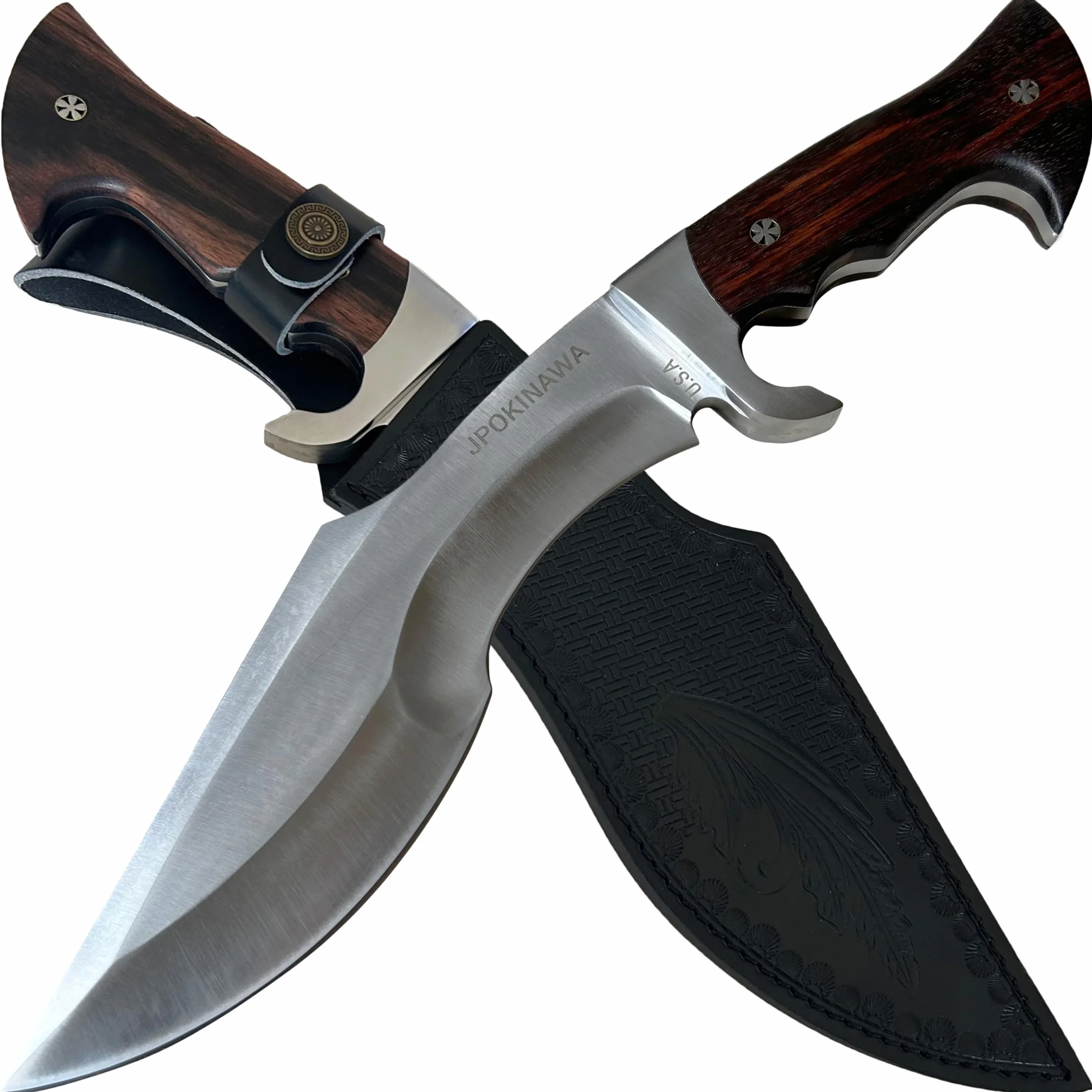 39cm【peso coltello 0.77kg】 machete pesante - Tang completo 60HRC Lama in acciaio ad alto tenore di carbonio Manico in legno di ebano Con fodero in pelle di mucca
