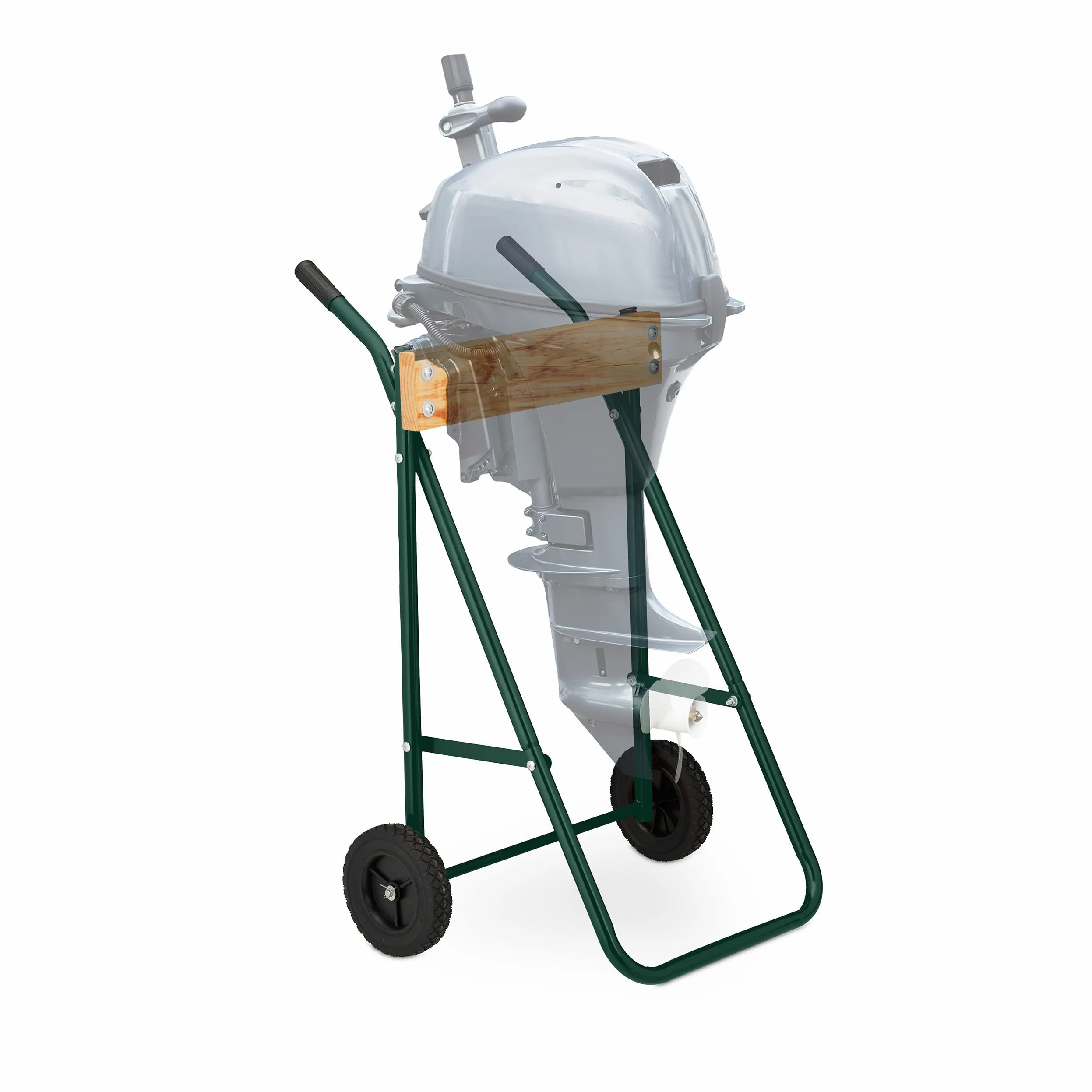 Relaxdays Supporto per Motore Fuoribordo, Carrello per Il Trasporto e Stoccaggio, in Acciaio, Fino a 100 kg, Verde Scuro