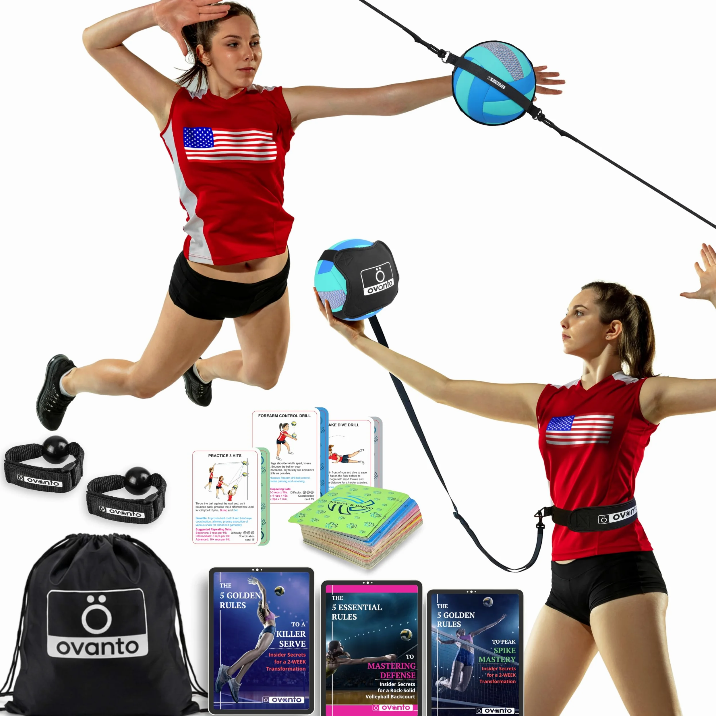 OVANTO Attrezzatura per Allenamento pallavolo – Attrezzatura da pallavolo da solista in 4 Stili per servire, Spike, Impostare e Passare Come Un Professionista – Attrezzatura da pallavolo Regolabile,