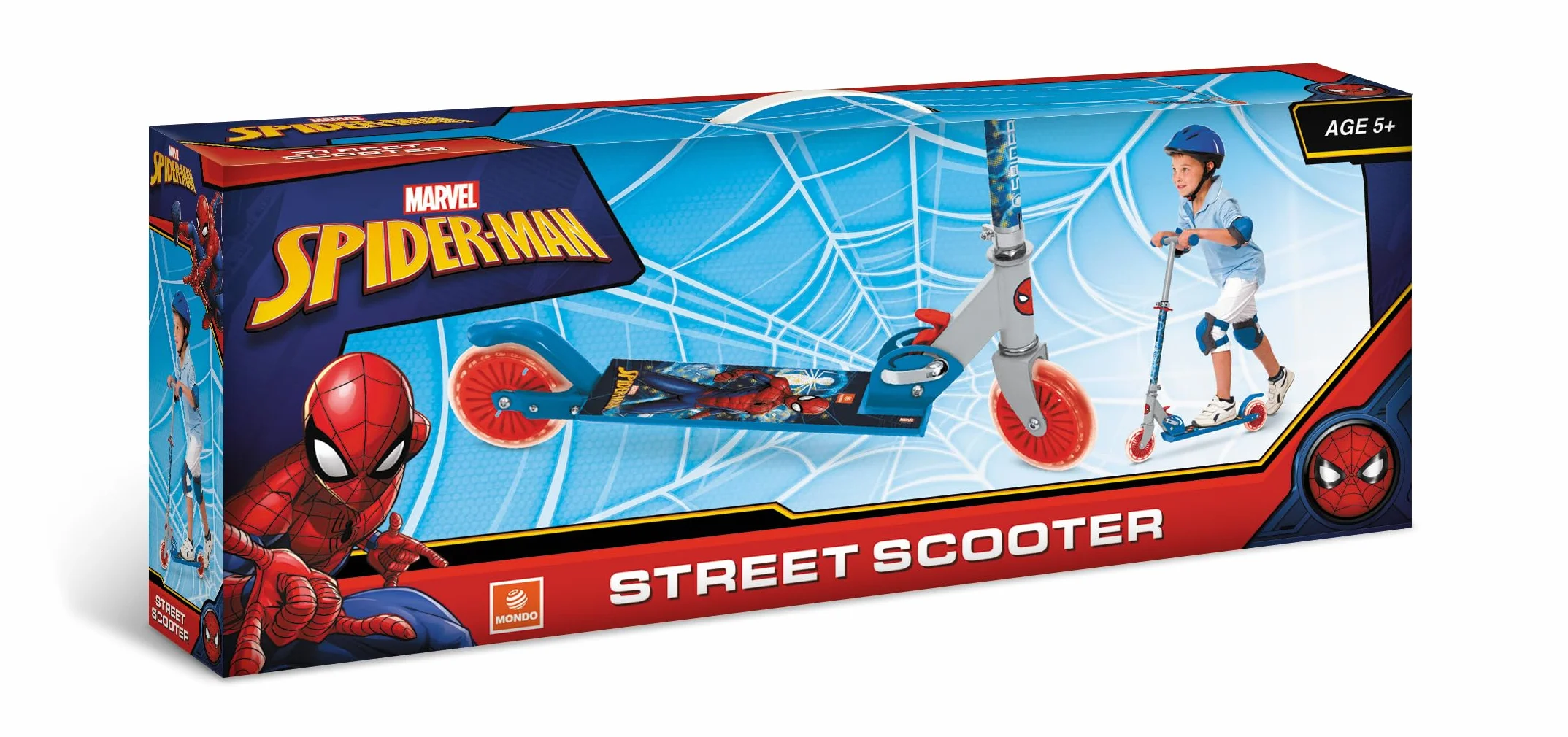 Mondo Toys SPIDER-MAN MARVEL ALU SCOOTER Monopattino 2 ruote pieghevole in alluminio con pedana extra grip e manubrio regolabile per bambini