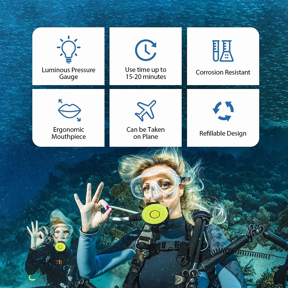 Bombola da Immersione Subacquea Portatile 20 Minuti Mini Ossigeno Respiratore Kit Snorkeling