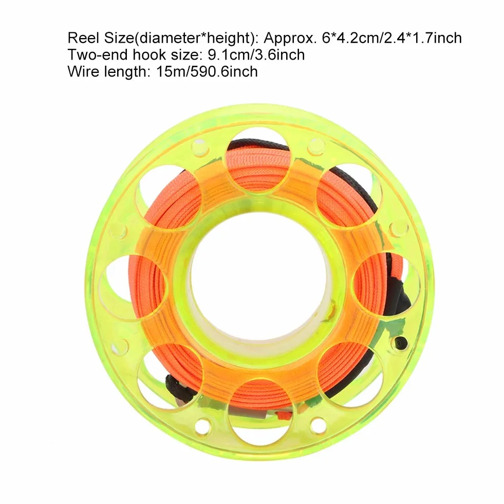 Keenso Bobina da Immersione 15 m, Mulinello da Pesca con Gancio a Forma di P, Giallo