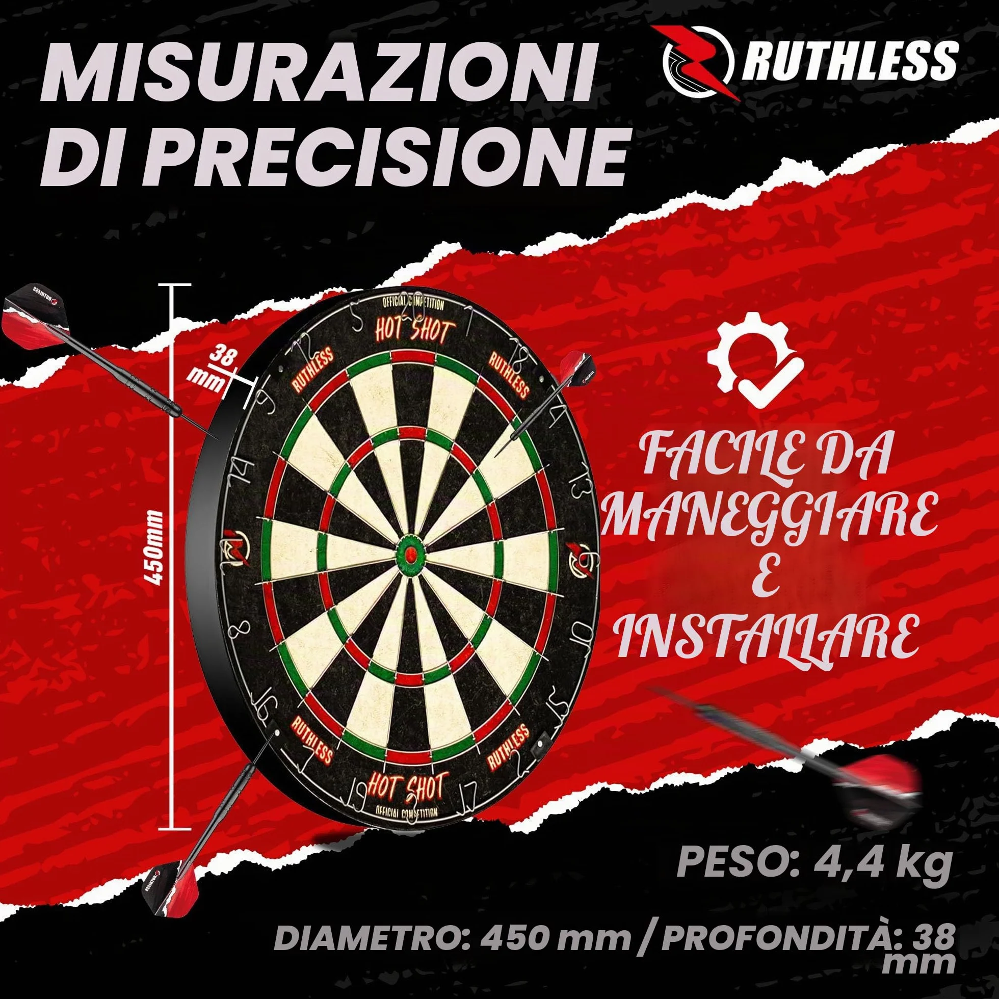 Ruthless Hot Shot Set di freccette Endurance in sisal con 2 set punta in acciaio