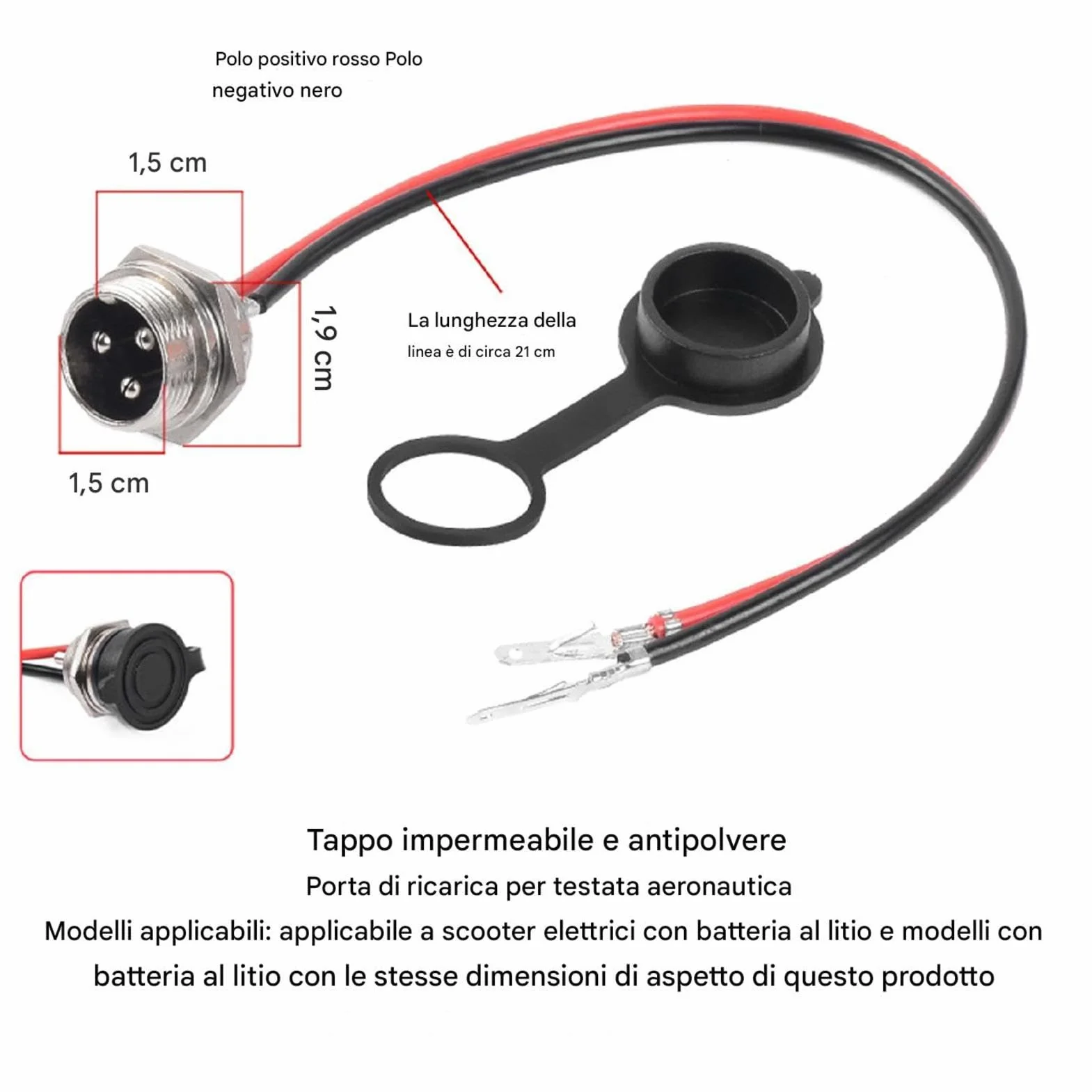 Porta di Ricarica Scooter 3 Pin Connettore Testa Aeronautica