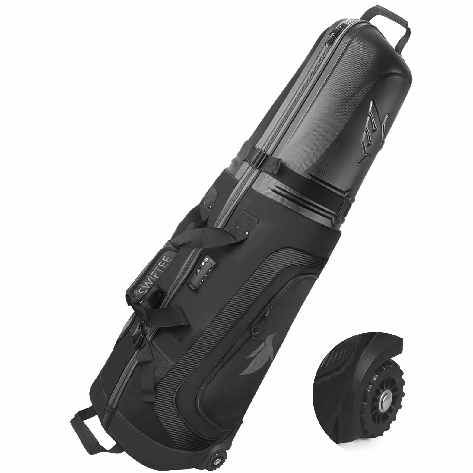 SWIFTEE Borsa da golf da viaggio di alta qualità con custodia rigida Swiftee Top & TSA Lock - Tessuto Oxford 1680D, ruote oversize, trasportino aereo leggero per la massima protezione del club