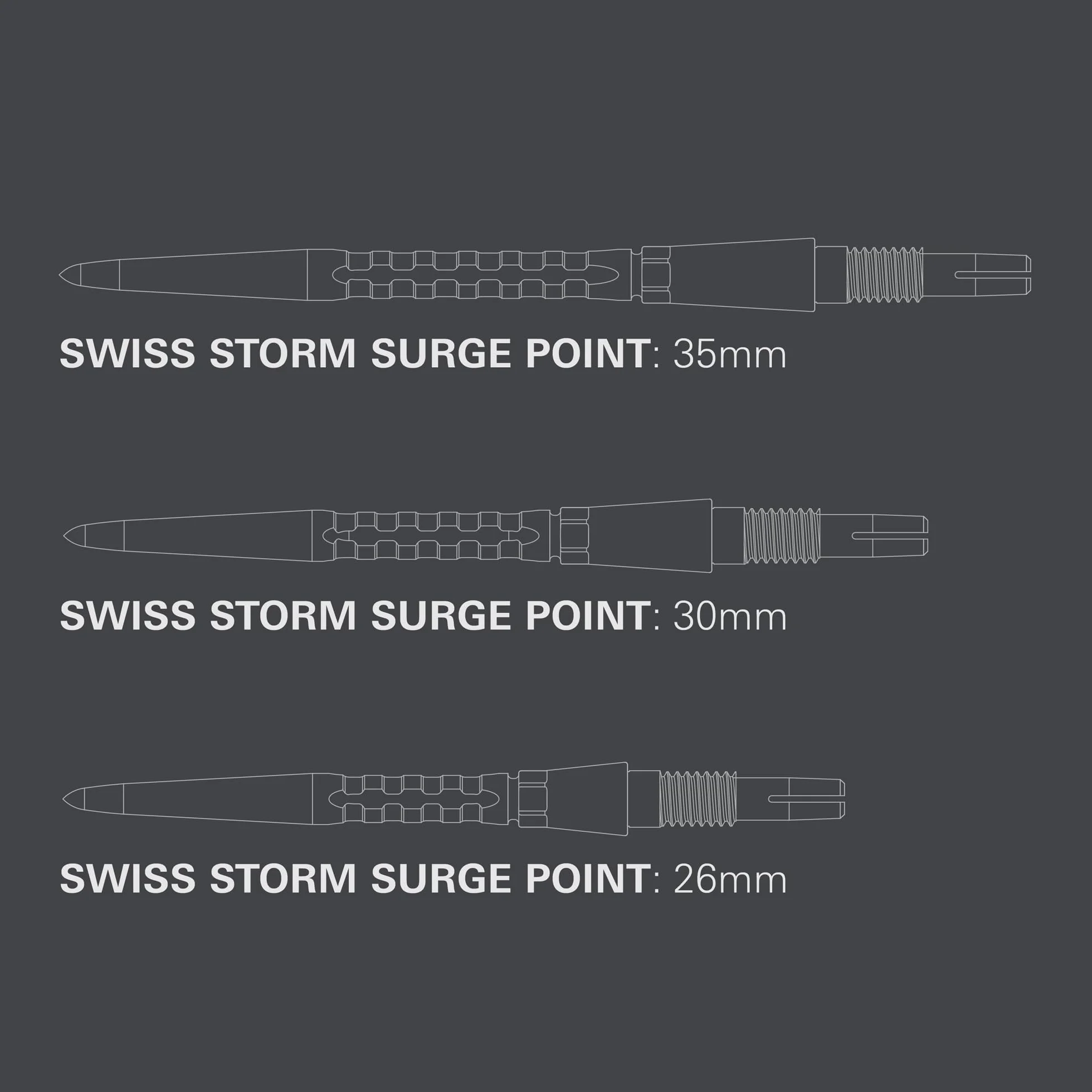 Target Darts Swiss Point Storm Dart Points Surge 3 Set 26MM 30MM 35MM Oro Argento Nero