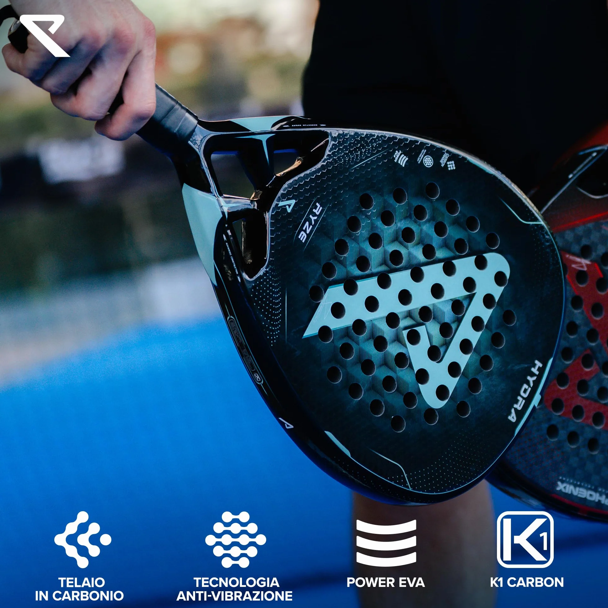 RYZE HYDRA Racchetta da Padel 100% Fibra di Carbonio 365g EVA-18 Flex Custodia Inclusa