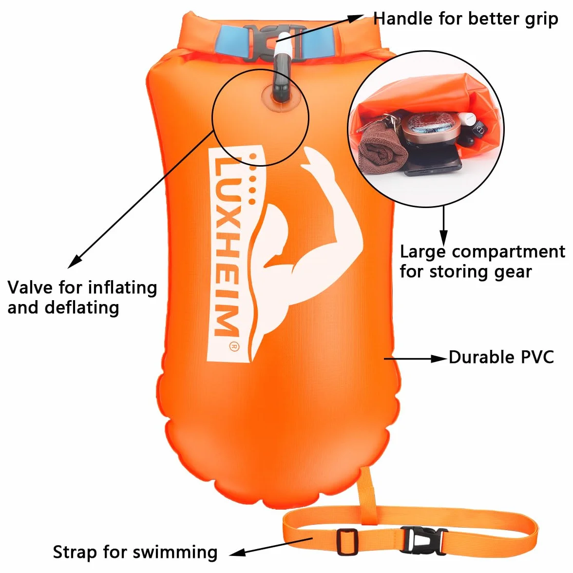 Galleggianti da traino gonfiabili in PVC per triathlon, confezione da 2, impermeabili