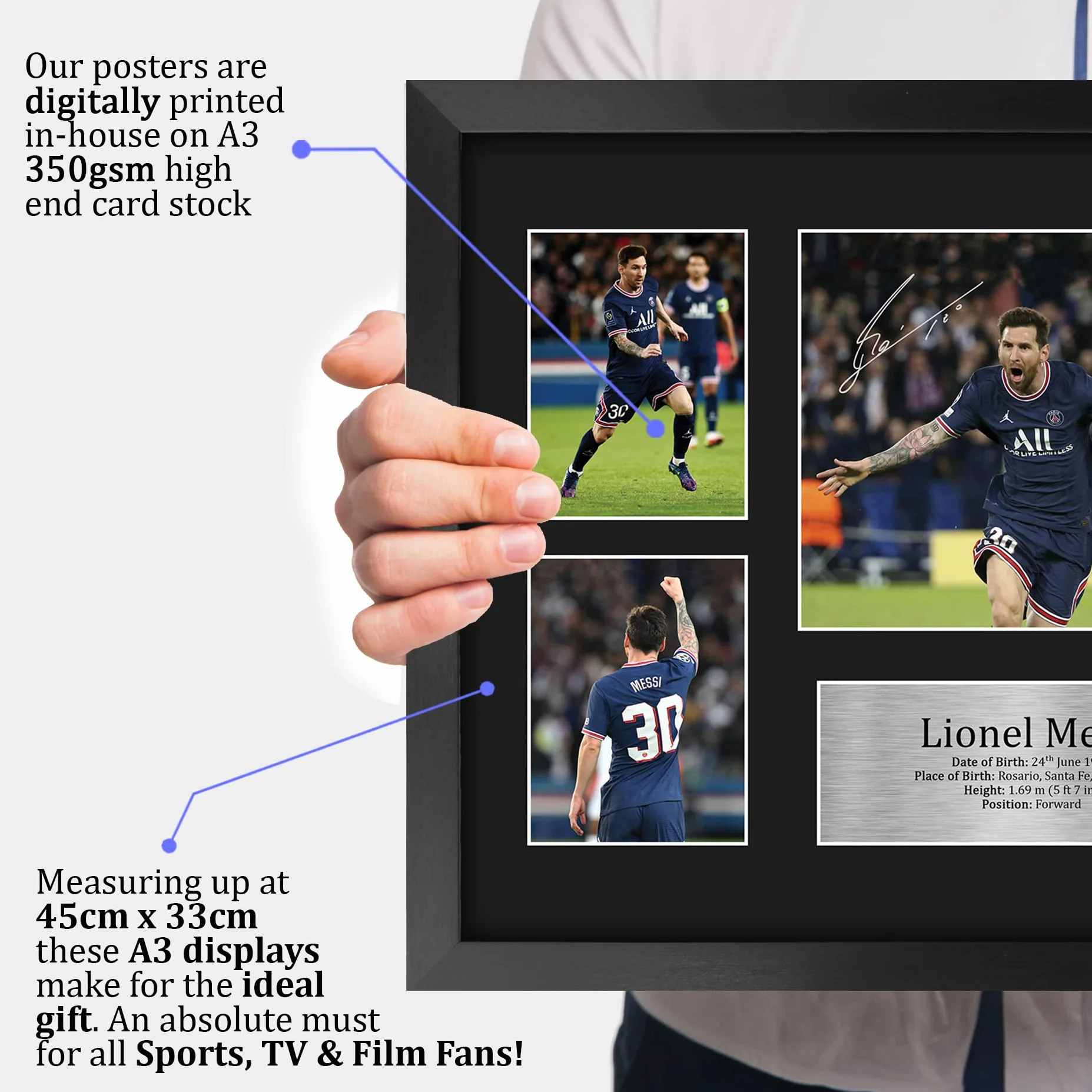 Lionel Messi Paris Autografo Firmato Foto A3 Incorniciato