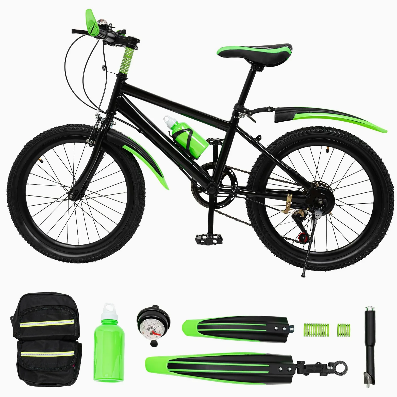 Bicicletta per bambini da 20 pollici, per ragazzi e ragazze, mountain bike, a 7 marce, colore verde, rosso, per bambini, mountain bike per 8-13 anni | EU stock