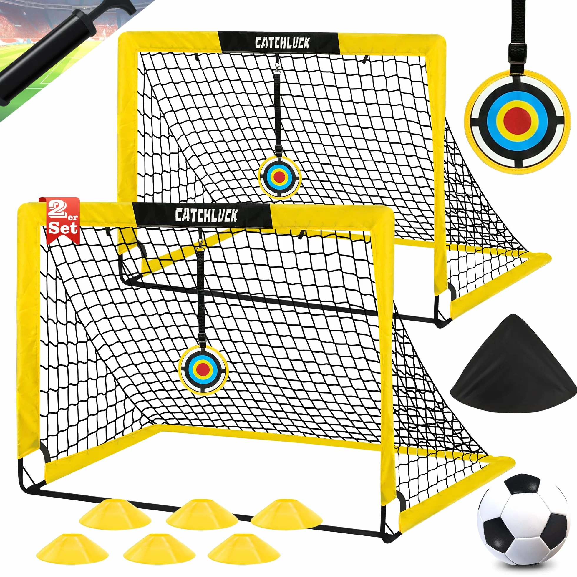 Set di 2 porte da calcio per giardino con coni, chiodi a U e borsa