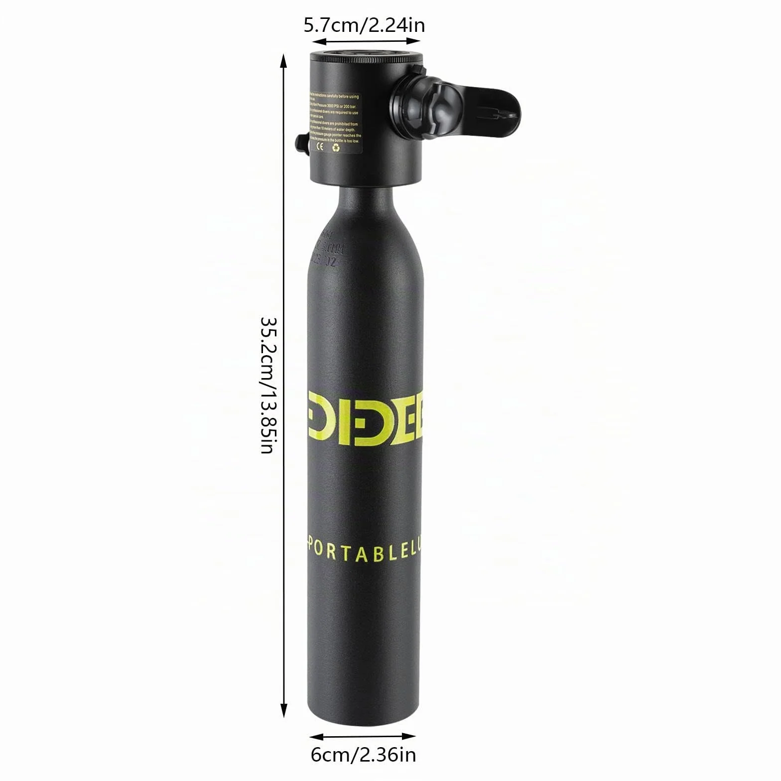 Mini Bombola di Ossigeno 0,5L Portatile per Immersioni con Misuratore di Pressione Impermeabile Illuminato 15-20 Minuti