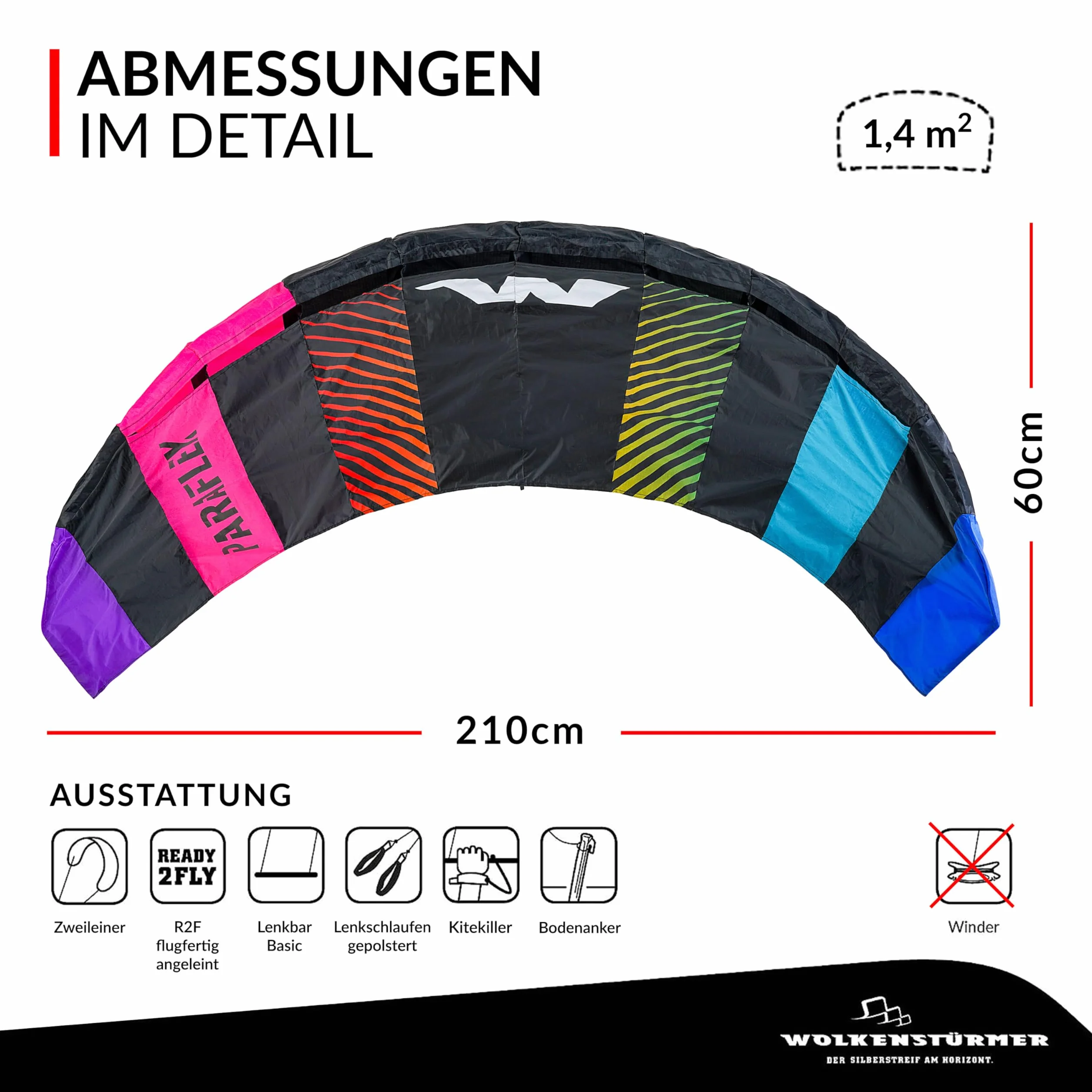 Wolkenstürmer Paraflex Basic 2.1 SE tappeto volante kite 2 linee per principianti