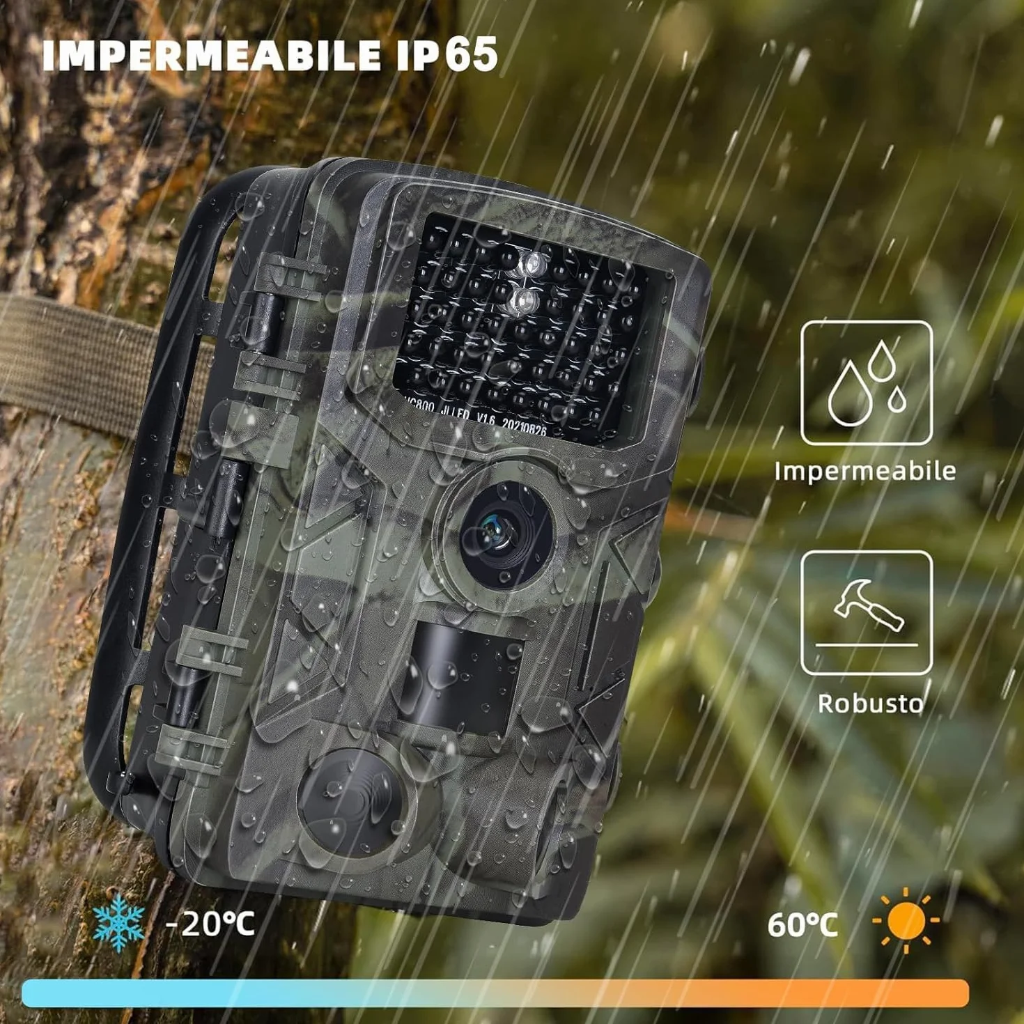 Fototrappola Caccia 50MP 4K IP65 Impermeabile Grandangolare 120° Infrarossi con SD 32GB HC808A