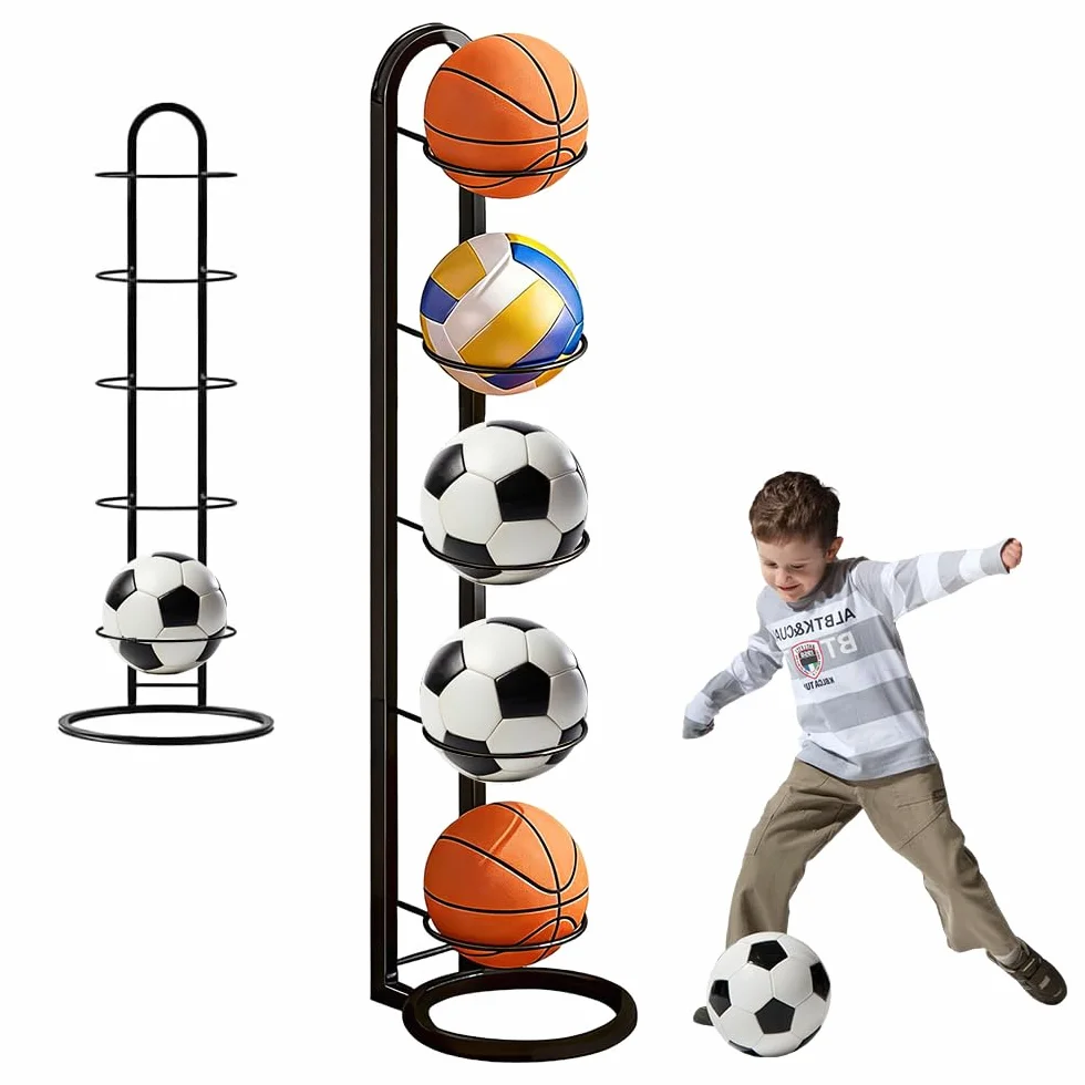 Rastrelliera per Palloni da Basket 5 Livelli, Scaffale Verticale di Stoccaggio