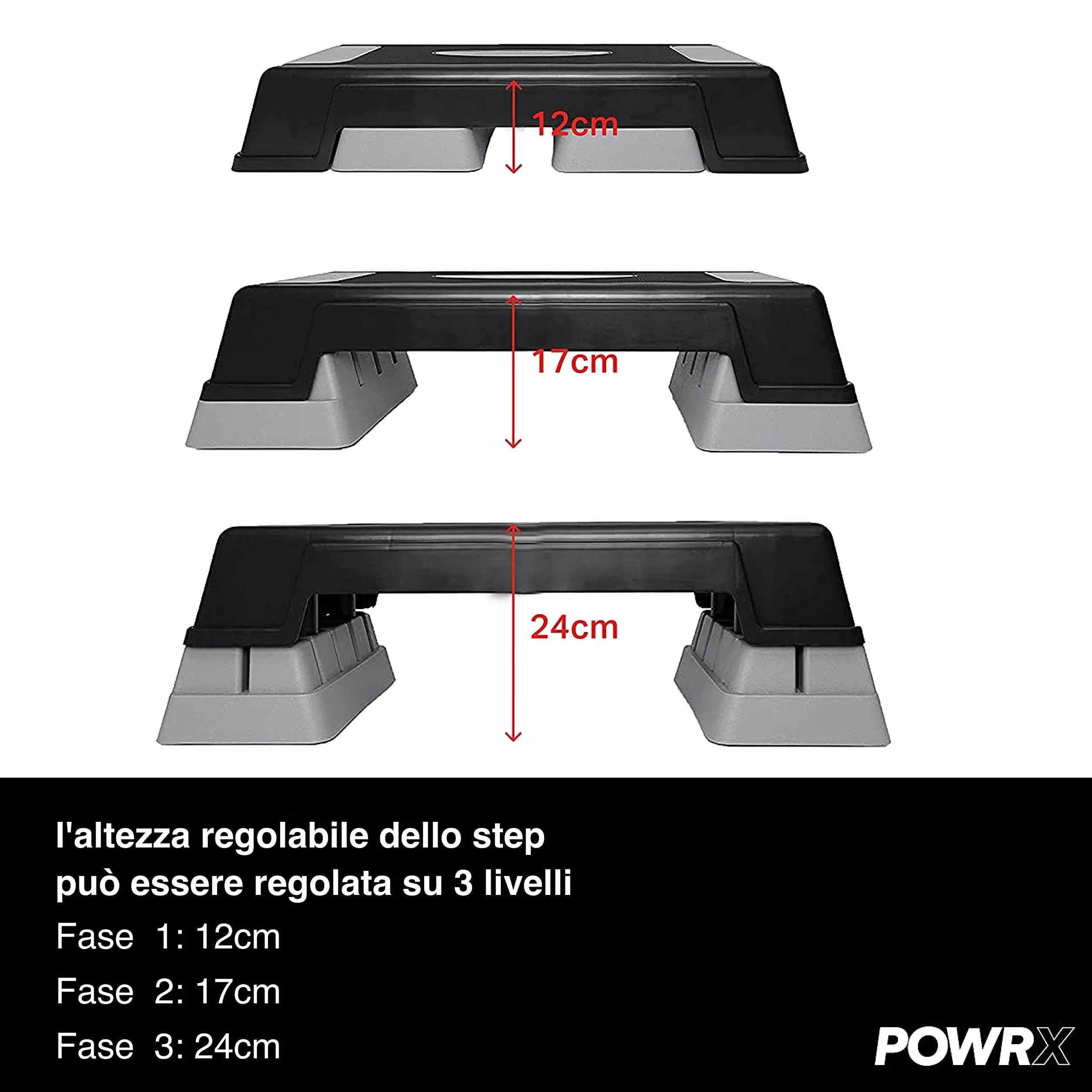 POWRX Step Aerobica Professionale Altezza Regolabile