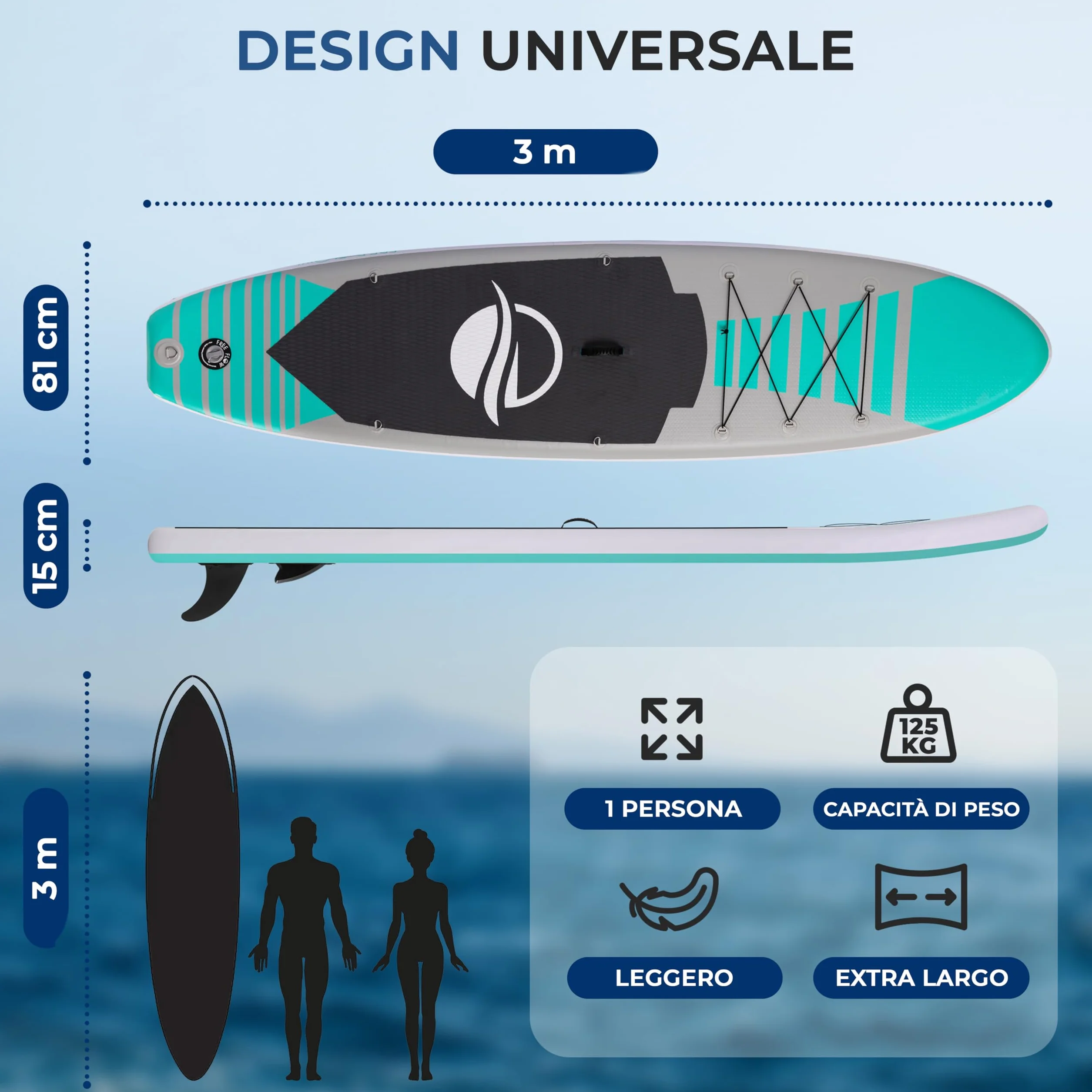 SereneLife SUP Gonfiabile Stand Up Paddle Board con Deck EVA Antiscivolo Design Largo Stabile Accessori Premium