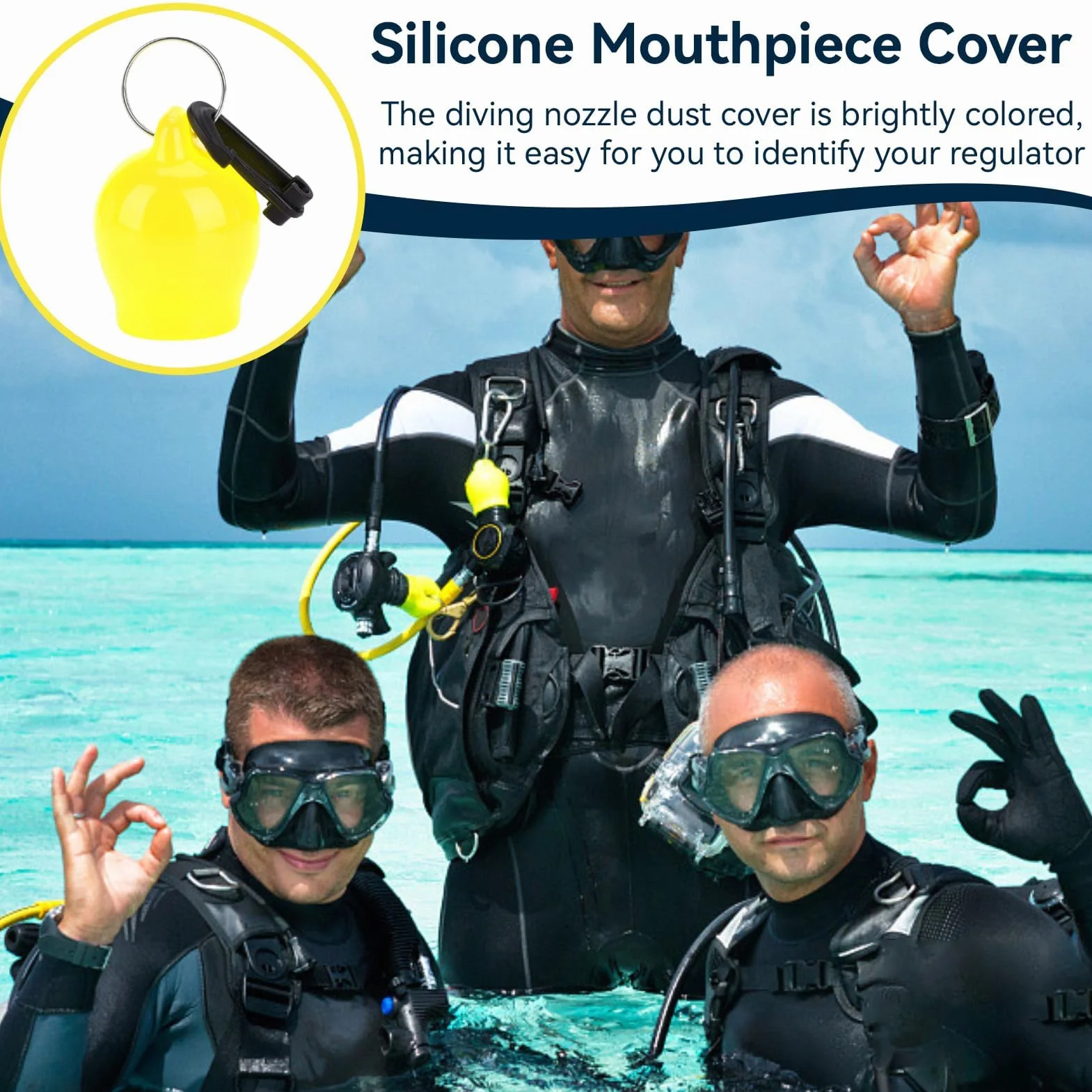 Agatige Boccaglio Silicone Snorkeling Regolatore con Gancio Carabiner Accessori Immersioni Giallo
