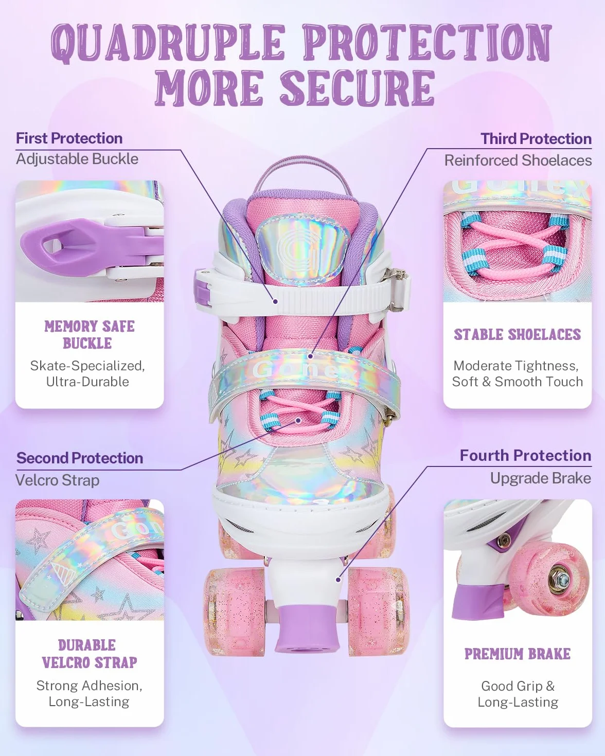 Gonex Pattini a Rotelle per Bambina Bambini Ragazzi Ragazze Principianti, Pattini Regolabili con 4 Ruote Illumina LED