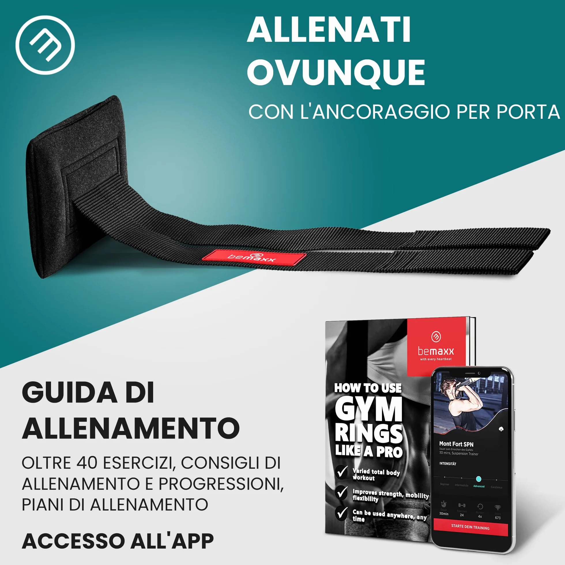 Anelli Ginnastica Legno con Ancoraggio da porta Regolabili Cinghie Calisthenics Gym Rings