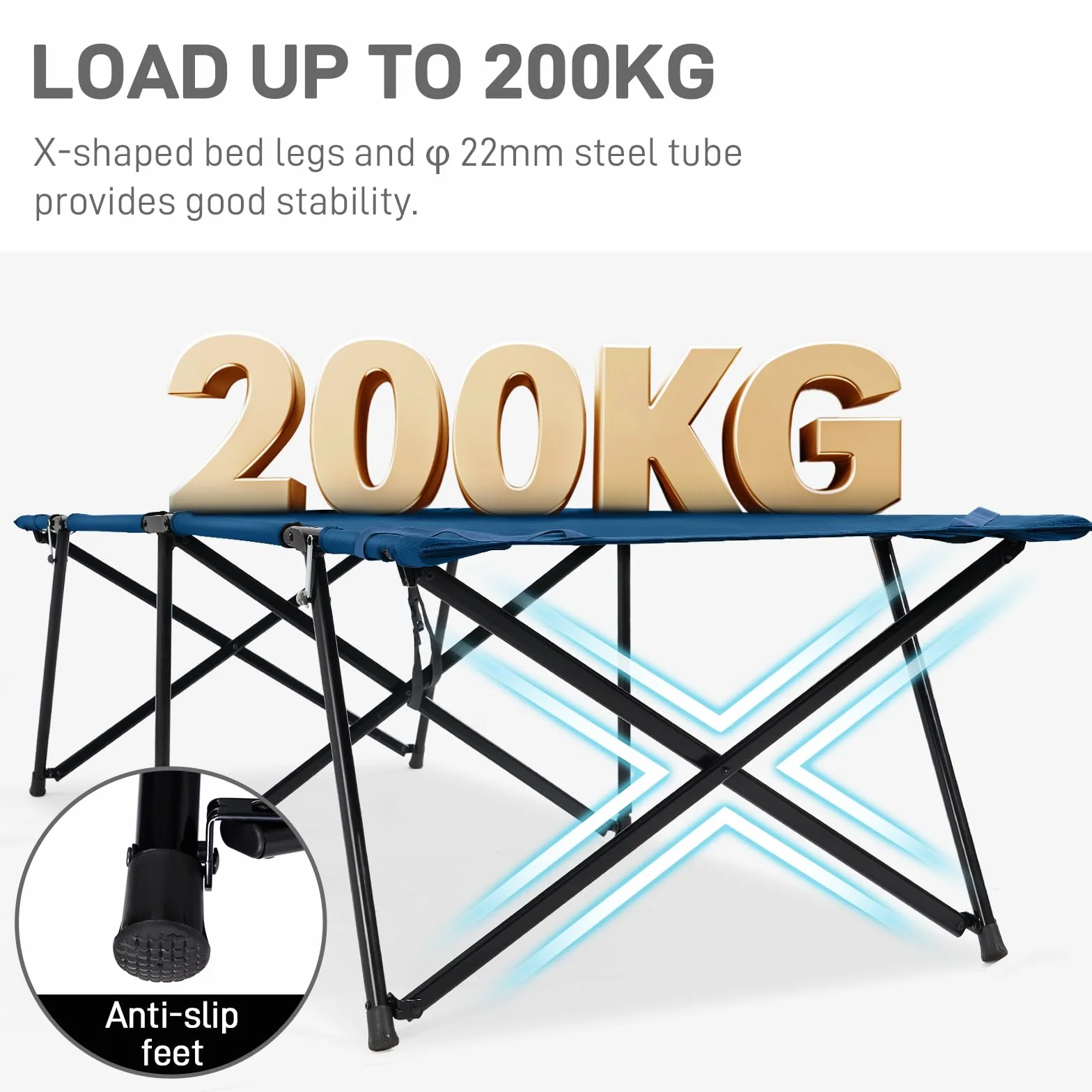 EVER ADVANCED Lettino da campeggio pieghevole per adulti con tasca laterale e borsa trasporto