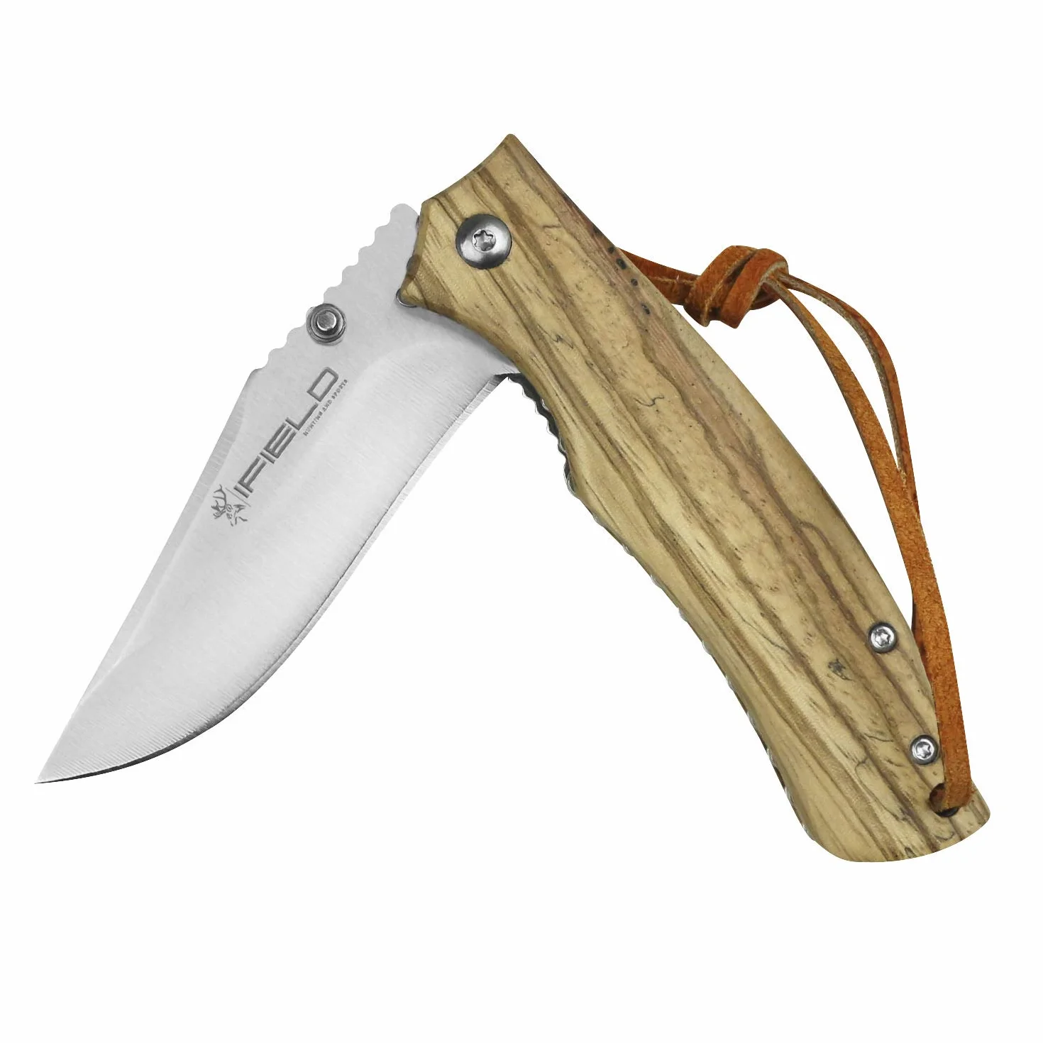 iFIELD EL29040 Coltello da caccia pieghevole Bushcraft Sopravvivenza Escursionismo Campeggio, lama in acciaio inox con manico in legno Zebra, Made in Albacete (Spagna)