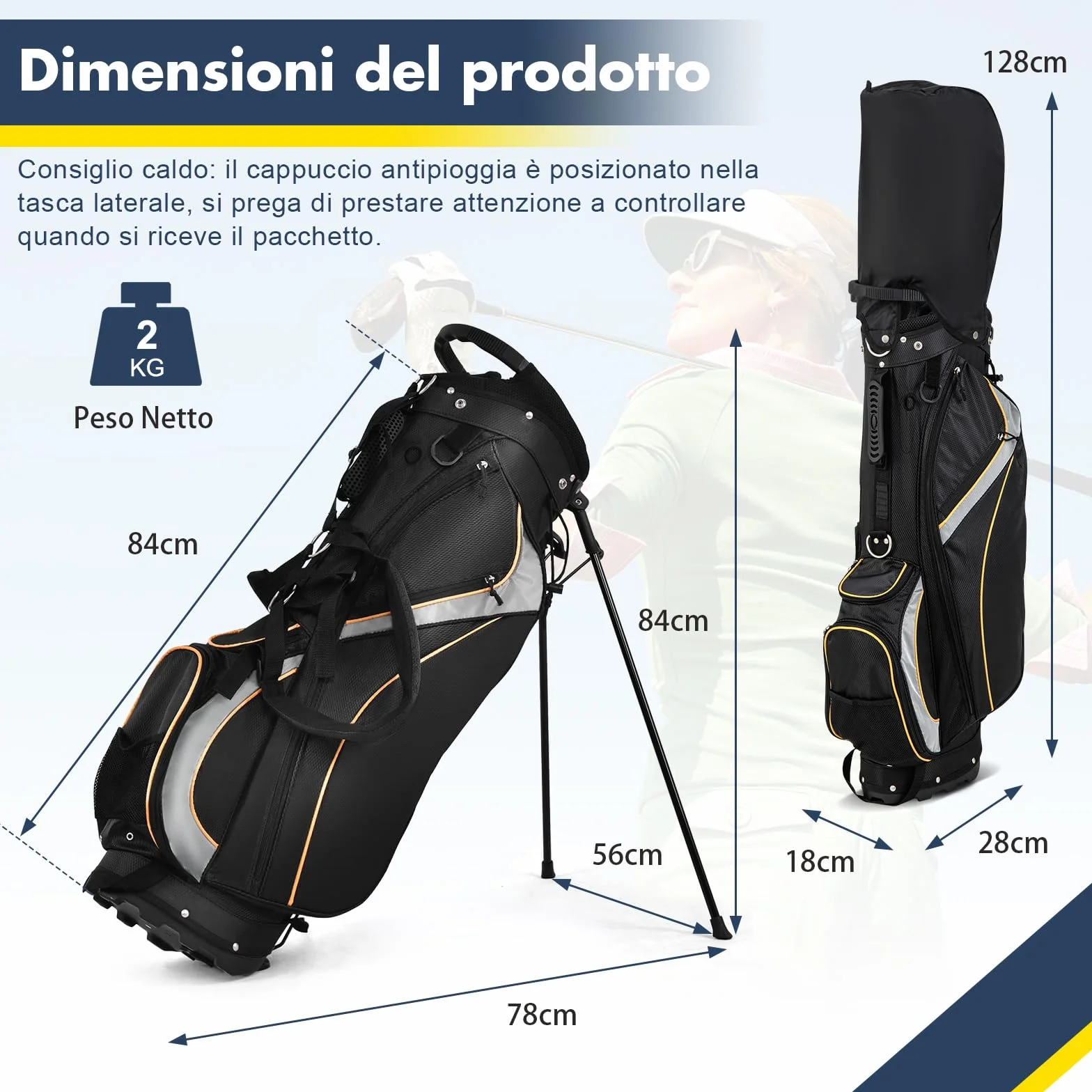 COSTWAY Borsa da Golf a 8 Vie, Leggera 2 kg con Separatori, 7 Tasche, Borsa Frigo e Cappuccio